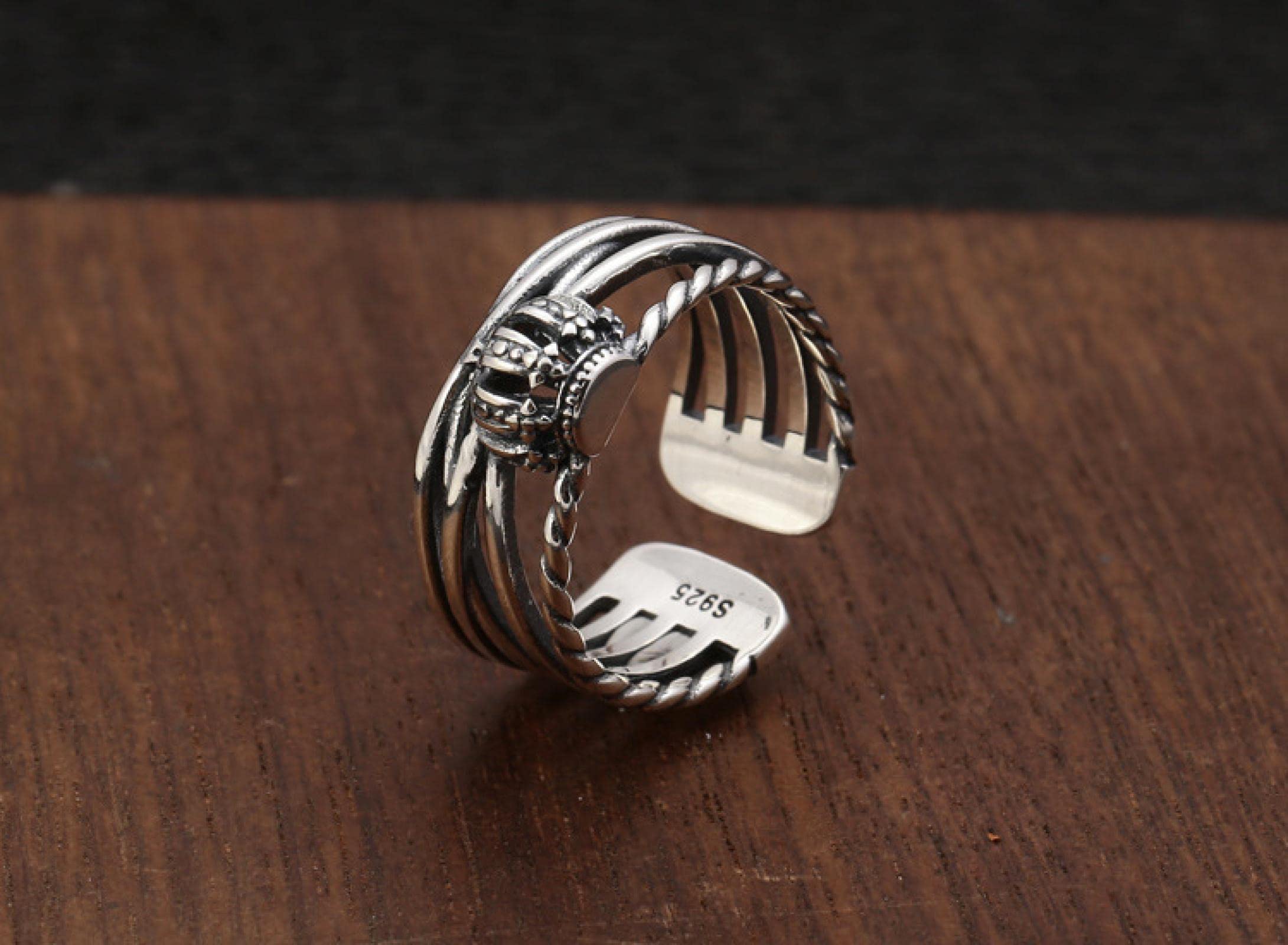 DELURA Sterling Silver Smiley, Crown Adjustable Rings 4