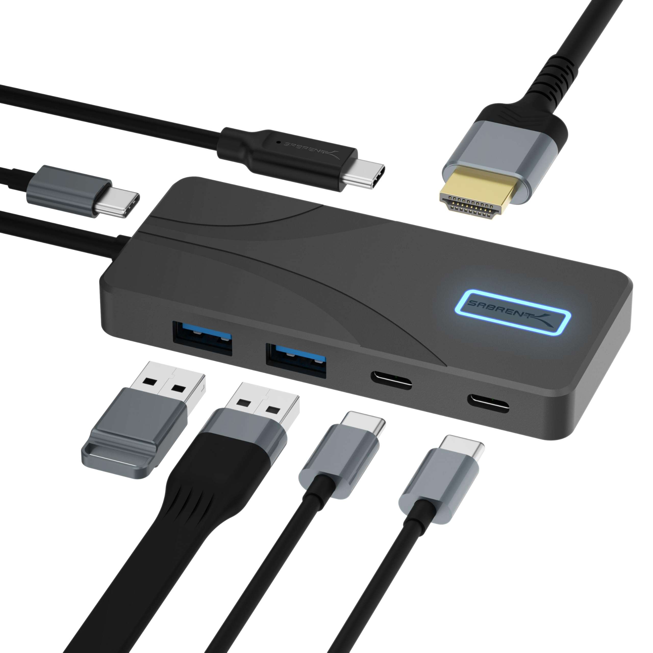 SABRENT USB Type-C 5-Port Hub with 10Gbps USB 3.2 Ports, 4K HDMI Output, 80W Power Delivery, 2X USB-A, 2X USB-C, Portable Docking Station for Laptops Tablets Smartphones, HDR/HDCP Support (HB-TG5P) 1