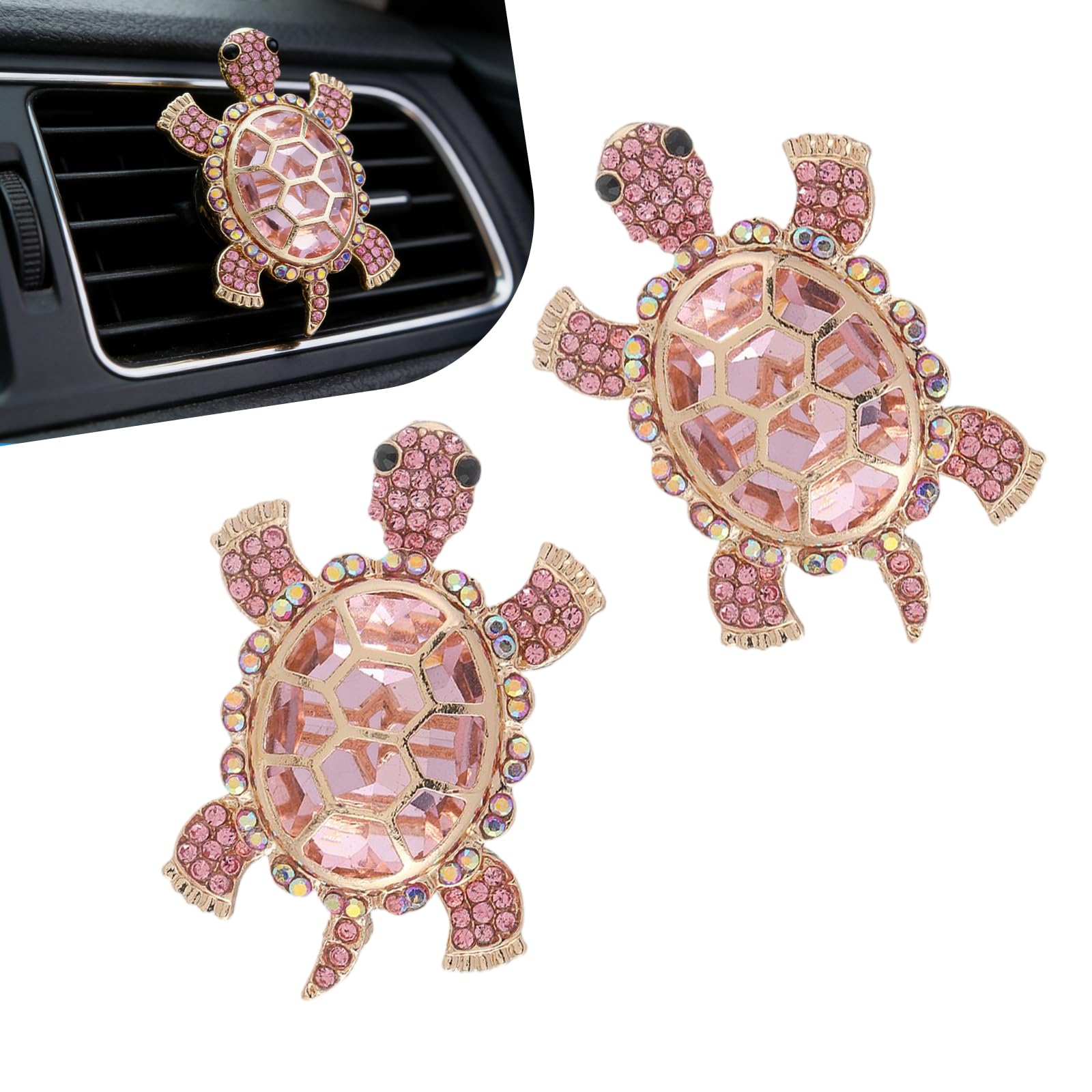 Culycey 2 PCS Sea Turtles Car Air Vent Clips, Bling Turtle Outlet Decor Clips, 2.2 x 1.4In Refillable Car Air Diffuser, Ocean Theme Automotive Decorations Interior (Pink) 1