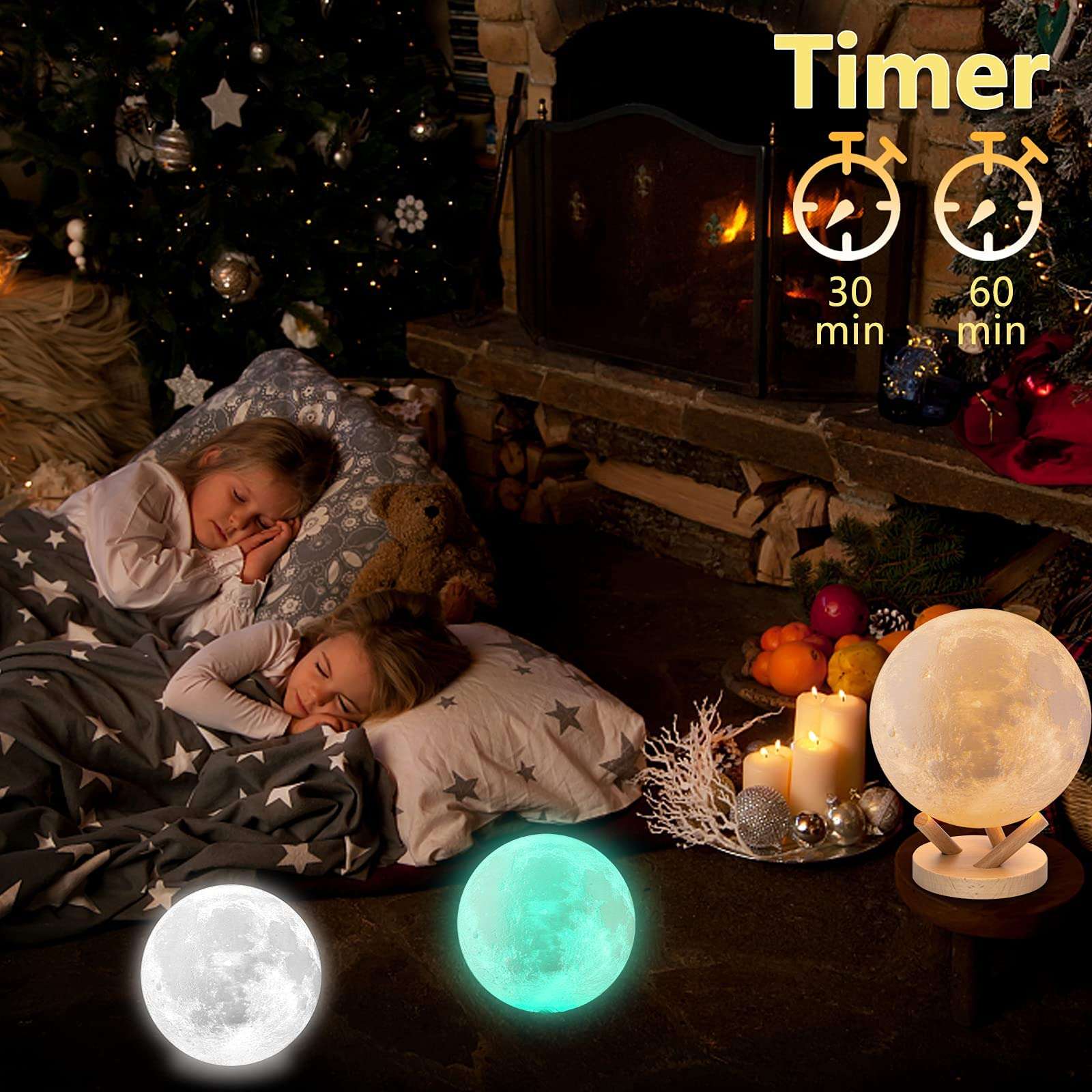 Moon Lamp, FIRPOW 18 Colors Sliding Control 3D Priting Moon lamp Night Light with Flash /Fade Function,Remote,Timer,USB Charging,Decor Your Room,Best Gifts for Your Family,Friends,etc.-6inch 6