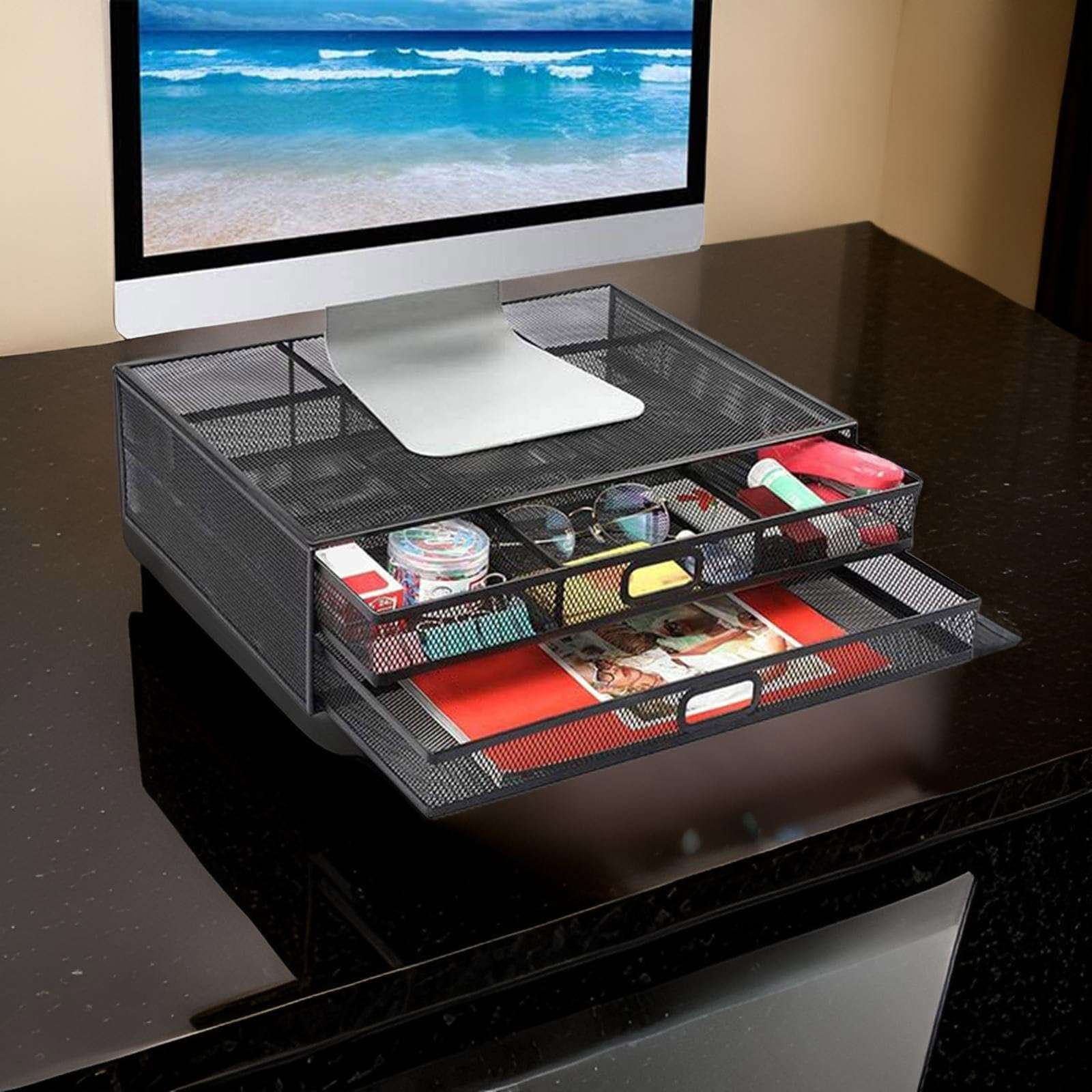 Metal Monitors Stand Computer Monitors Risers Desk Organizers with Drawer Desk Accessories for Laptop Computer 4