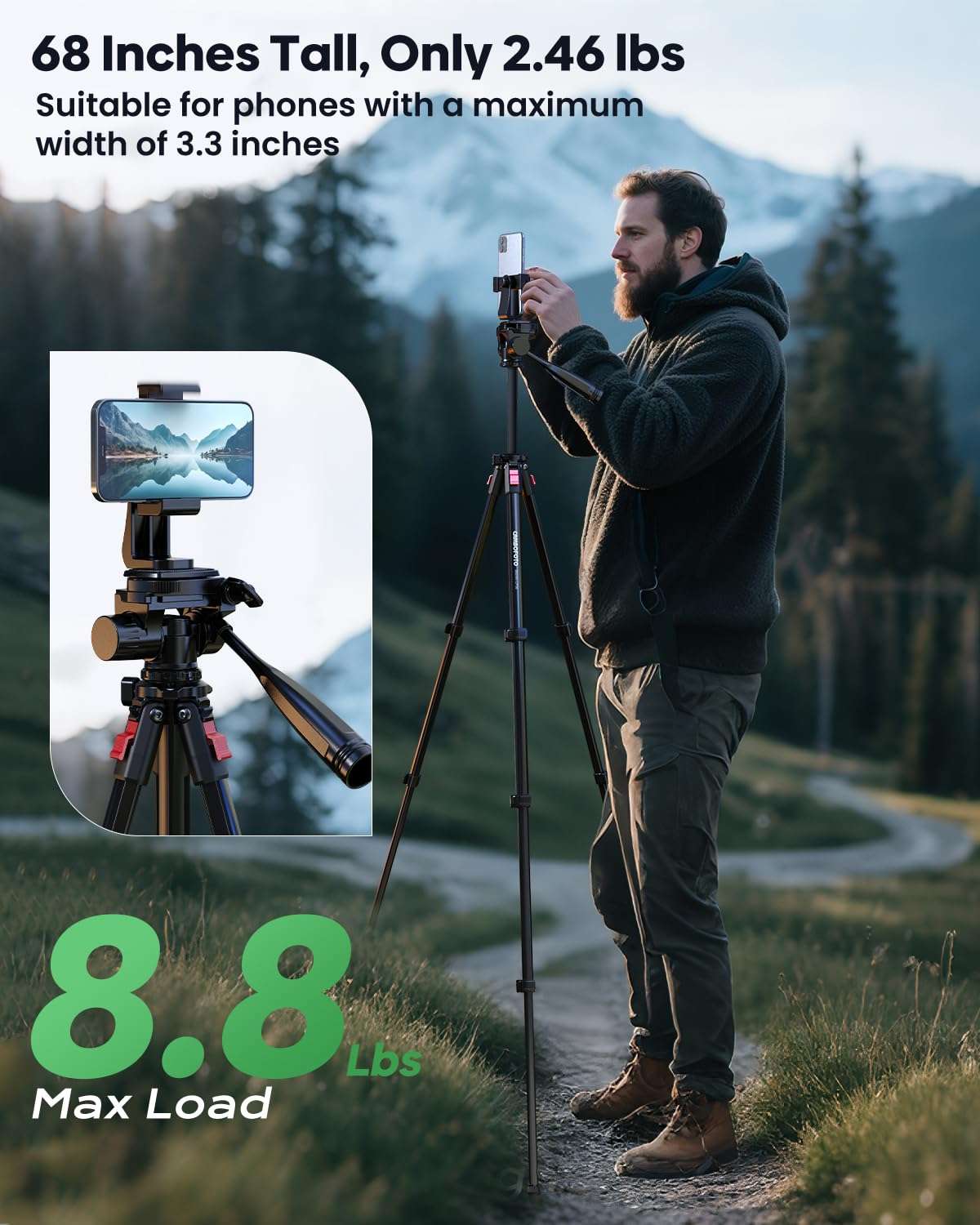 CAMBOFOTO 68" Lightweight Travel Camera Tripod Stand, Portable Aluminum DSLR/SLR Tripod and Carry Bag, for Photo, Video & Vlogging, Compatible with Canon/Nikon Camera 5