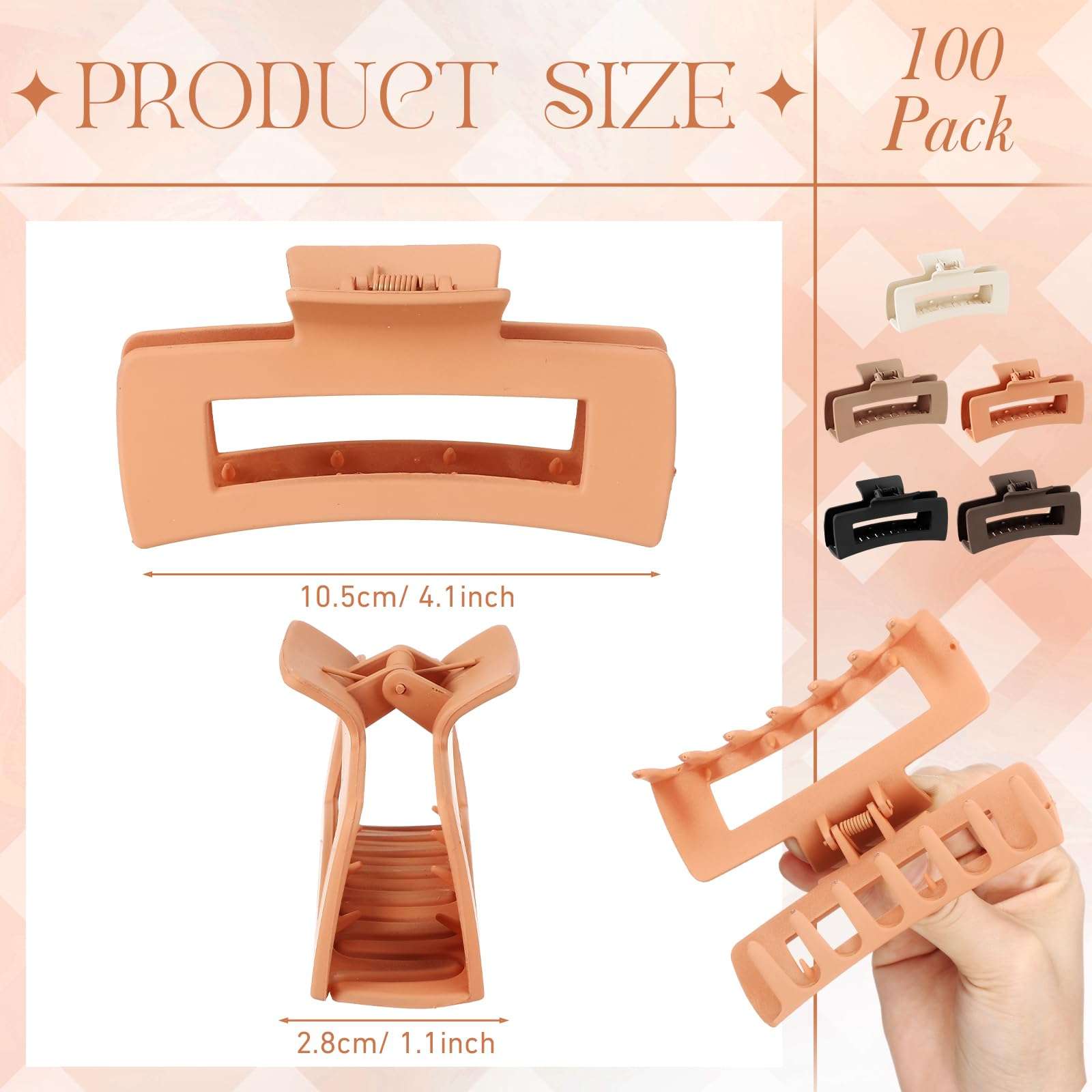 Hotop 50 Pcs Cute Hair Claw Clips Set Nonslip Square Clips Colorful Rectangle Hair Accessories for Women(4.1 Inch,Neutral Color) 3