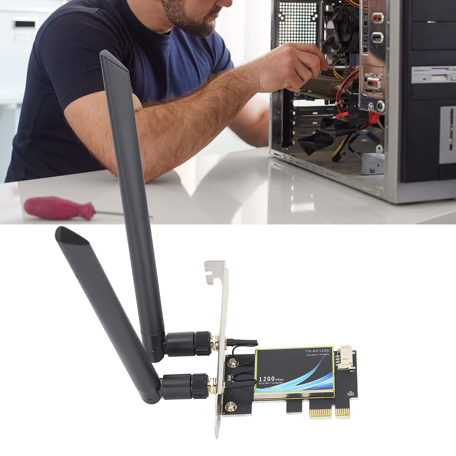 WiFi Adapter PCI-E Network Card, Dual Band 2.4/5Ghz Wireless PCI Express Adapter with Bluetooth 4.0, Compatible with PCI?E X1/X4/X8/X16, for Desktop PC 2
