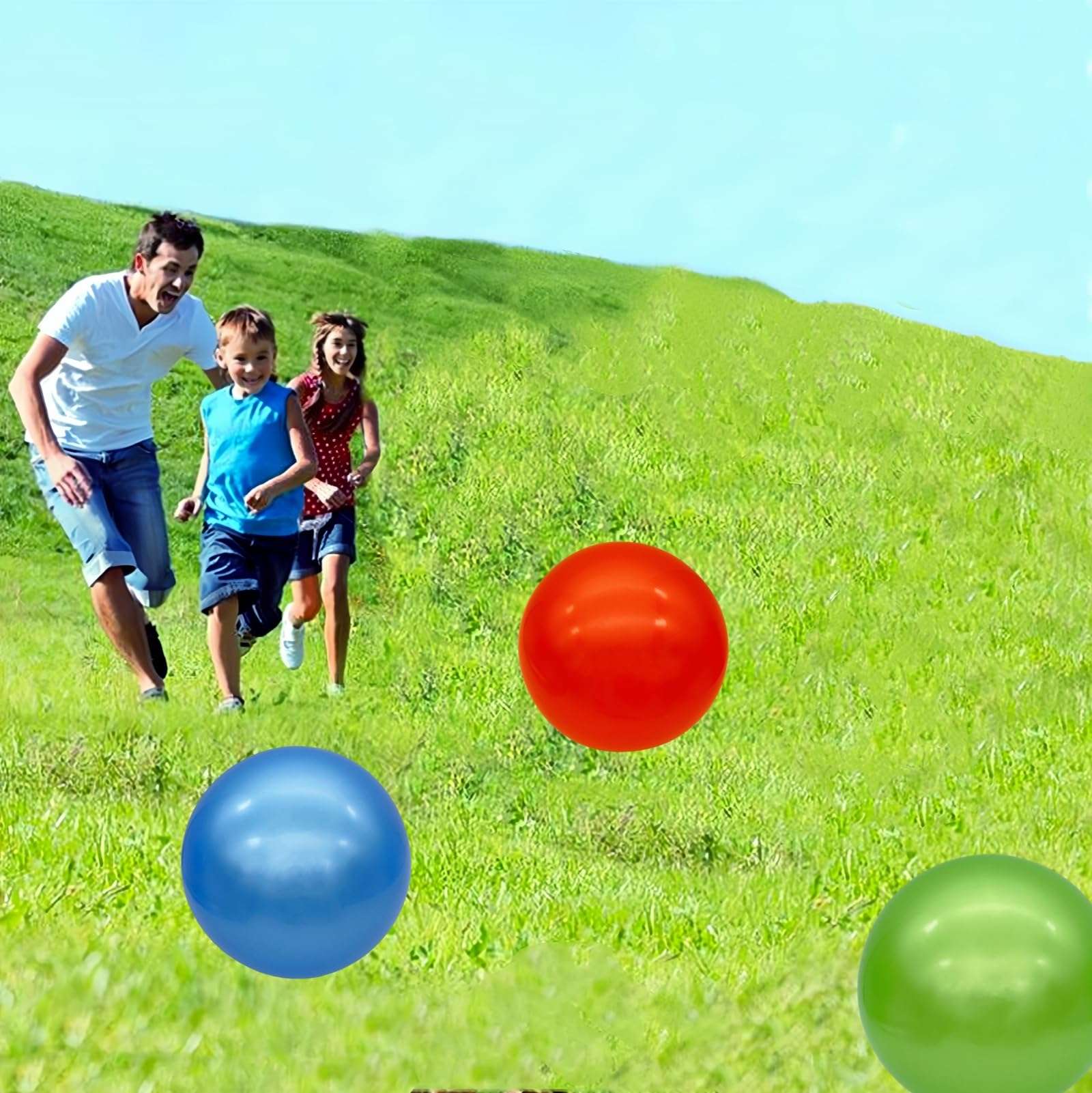 GCQJOQ 3 Pcs 9 Inch Inflatable Bouncy Balls with Hand Air Pump for Indoor Outdoor Play Balls (Red, Blue, Green) 4