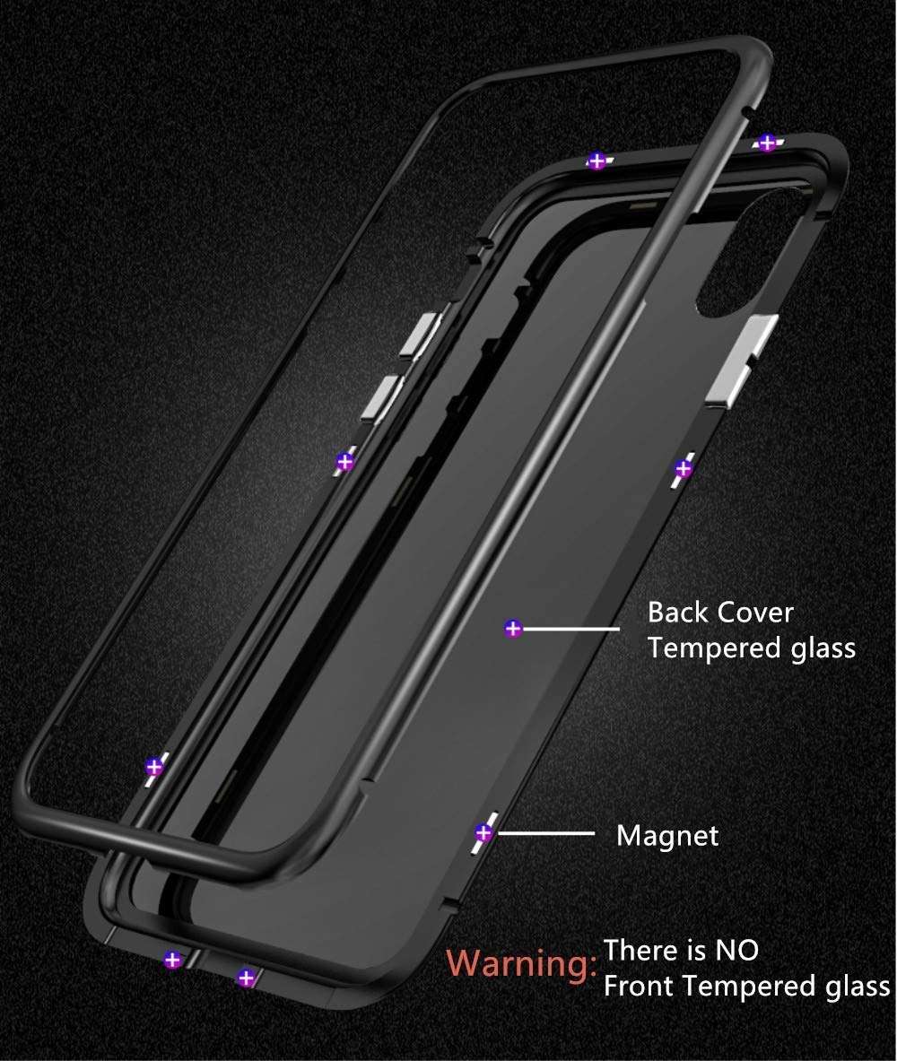 Navnika® Magnetic Adsorption Back Case Cover for Samsung Galaxy A6 Plus { 360° Full Body Protection Metal Frame Support Wireless Charge Ultra Thin Clear Hard Case (Black) 4