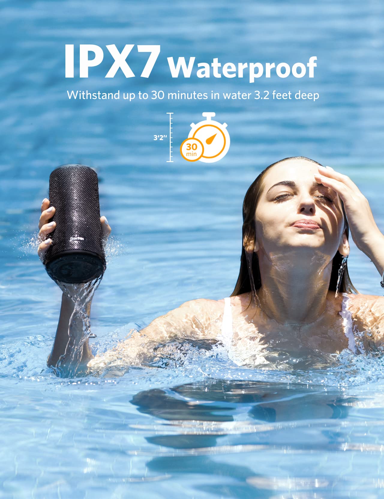 EarFun® UBOOM Bluetooth Speaker, [24W Stereo Sound] Boom Bass, 360° Surround Sound, Sweatshield™ IPX7 Waterproof, Indoor & Outdoor Modes, Dual Pairing, 24Hrs, Portable Wireless Speaker for iPhone etc 6