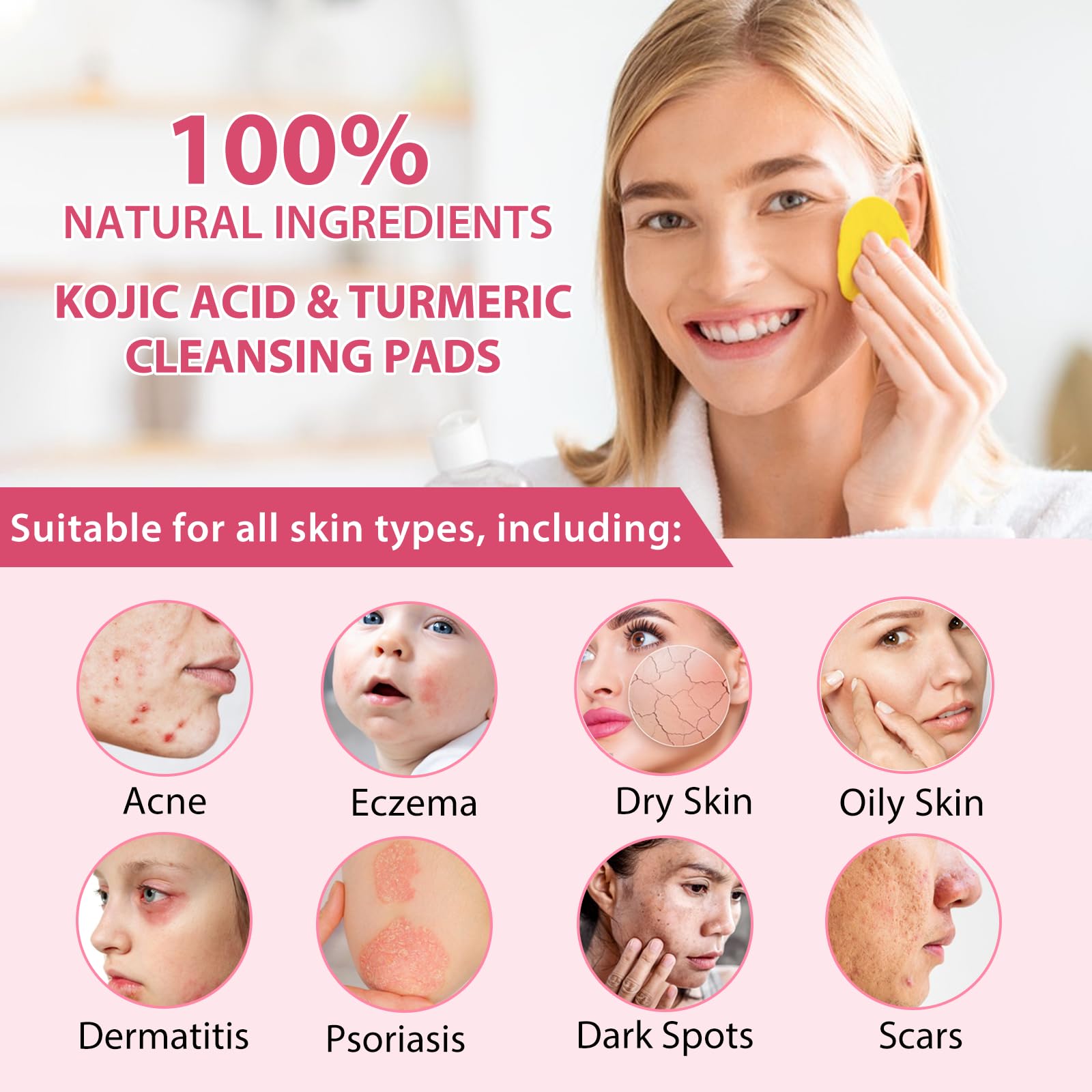 Onznoz Turmeric Kojic Acid Pads, 40 kojic acid and Turmeric Cleansing Pads, Turmeric Cleansing Pads for Dark Spots, Exfoliating Turmeric Pads Suitable for all Skin Types (40 p) 5
