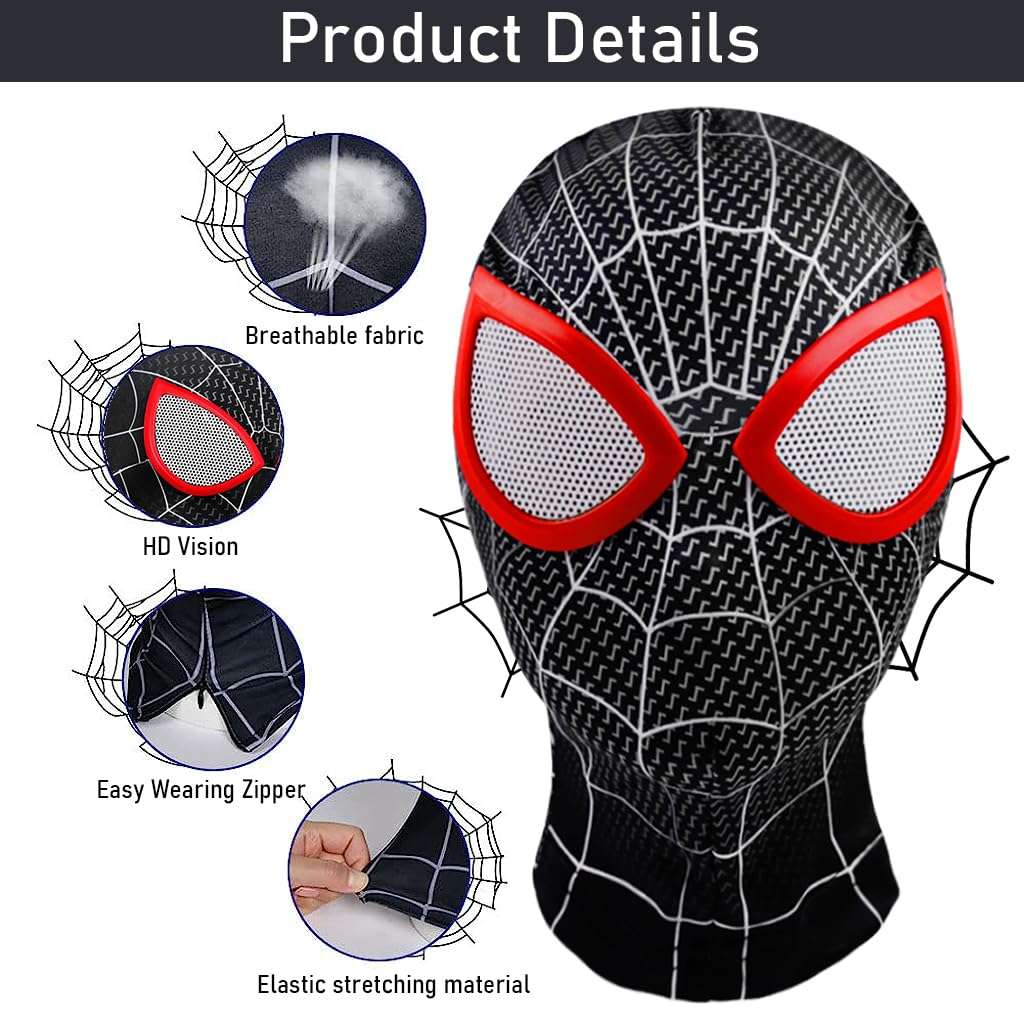 Fancyku® 3D Spider Mask and Gloves Gift, Spider Masks Cosplay Costumes Superhero Lenses for Adult Kids, Role Play Superhero Masks for Halloween Masquerade Cosplay (Black) 4