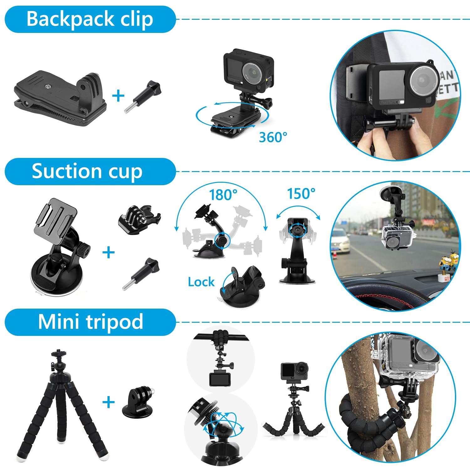Accessories Kit for DJI Osmo Action 6 Black, SGIP Waterproof Protective Cover Housing Bike Mount Selfie Stick, Accessory Set 4