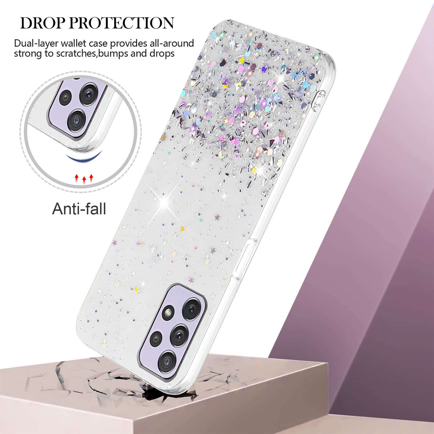 Phone Case for Samsung A13 Case Glitter Black, Samsung Galaxy A13 Case Clear Silicone Anti-Scratch Bling Bling Cover (Samsung A13 4g, Clear) 4