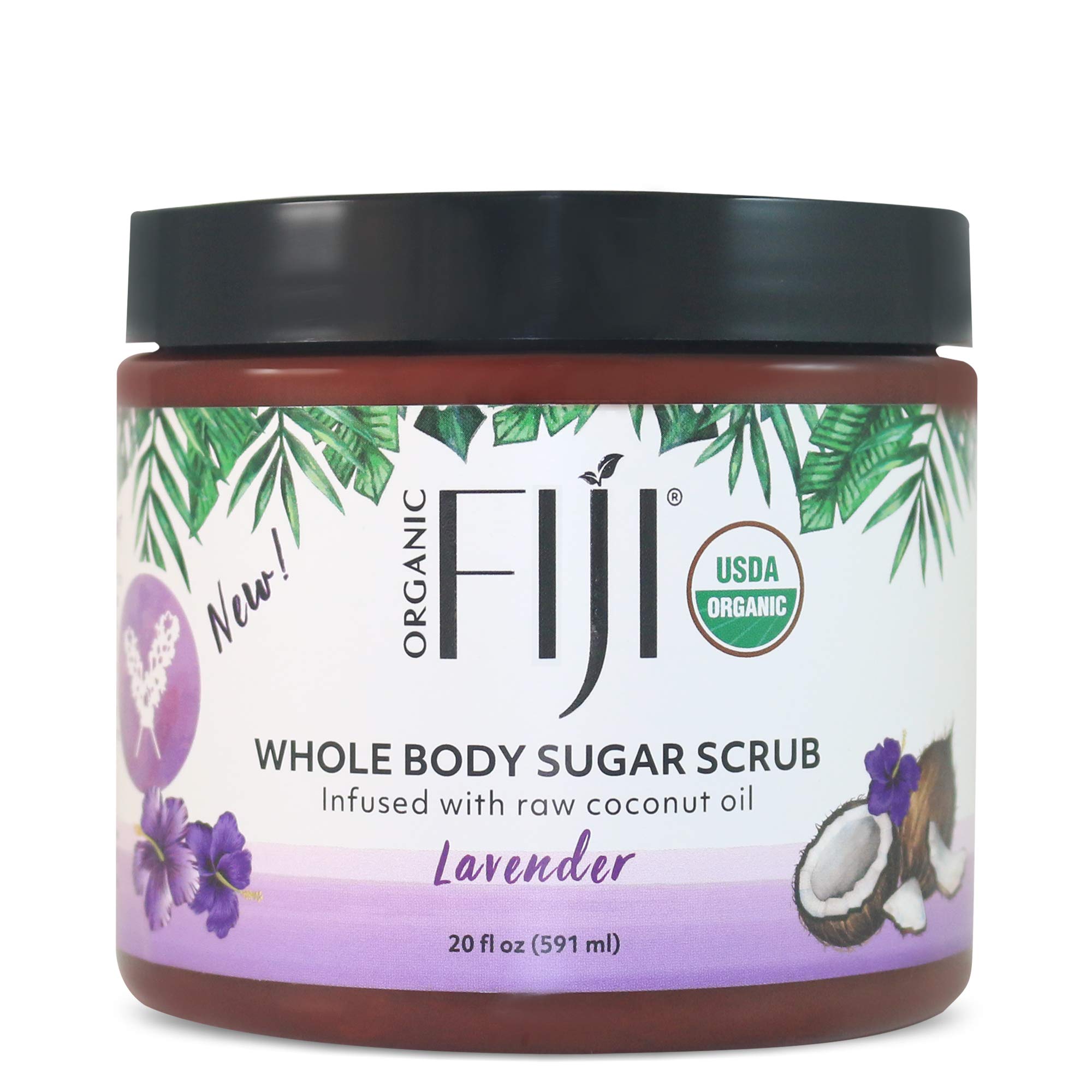 Organic Fiji Whole Body Scrub - Infused with Coconut Oil, Exfoliating Sugar Scrub for Smooth and Soft Skin, Exfoliates & Restores Skin's Natural Biosphere, Lavender 20 oz 1