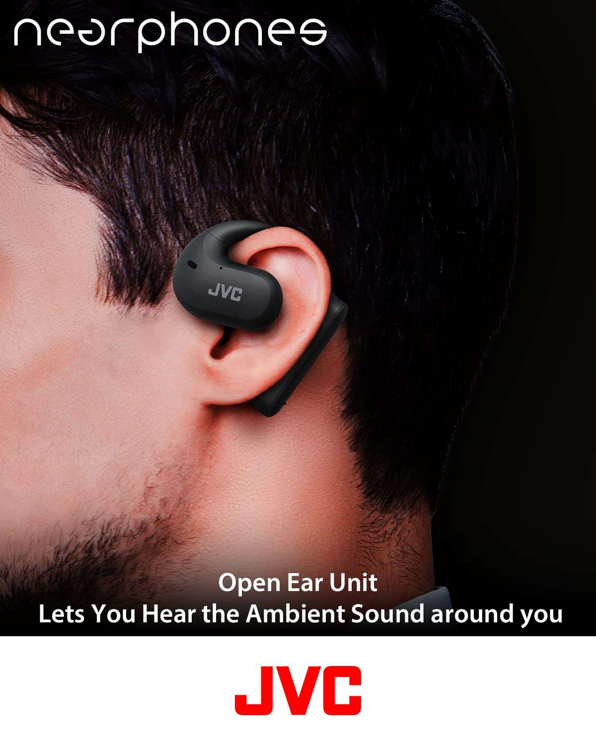 JVC Nearphones Open Ear True Wireless Headphones with 16mm Large Drivers for Powerful Sound, Single Ear use, and Long Battery Life (up to 17 Hours) - HANP35TW (Black) 3