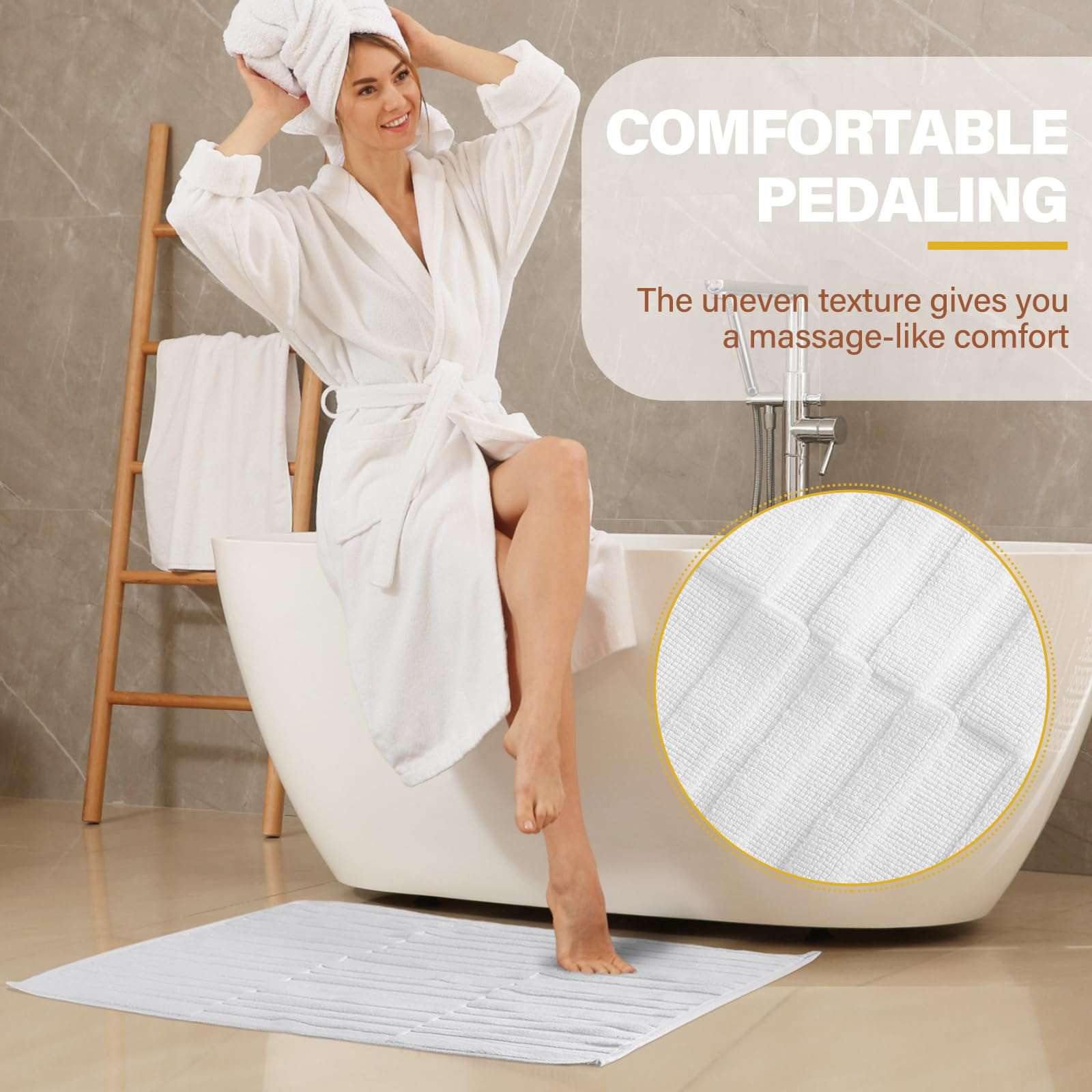 Tranqun 6 Pcs Bath Mat Towel Sets 31.5 x 19.7 Inches Absorbent Cotton Bath Mats for Bathroom Bathmats Washable Soft Fade Resistant Cotton Bath Rug for Shower Bathroom Floor Hotel Spa Bathtub White 3
