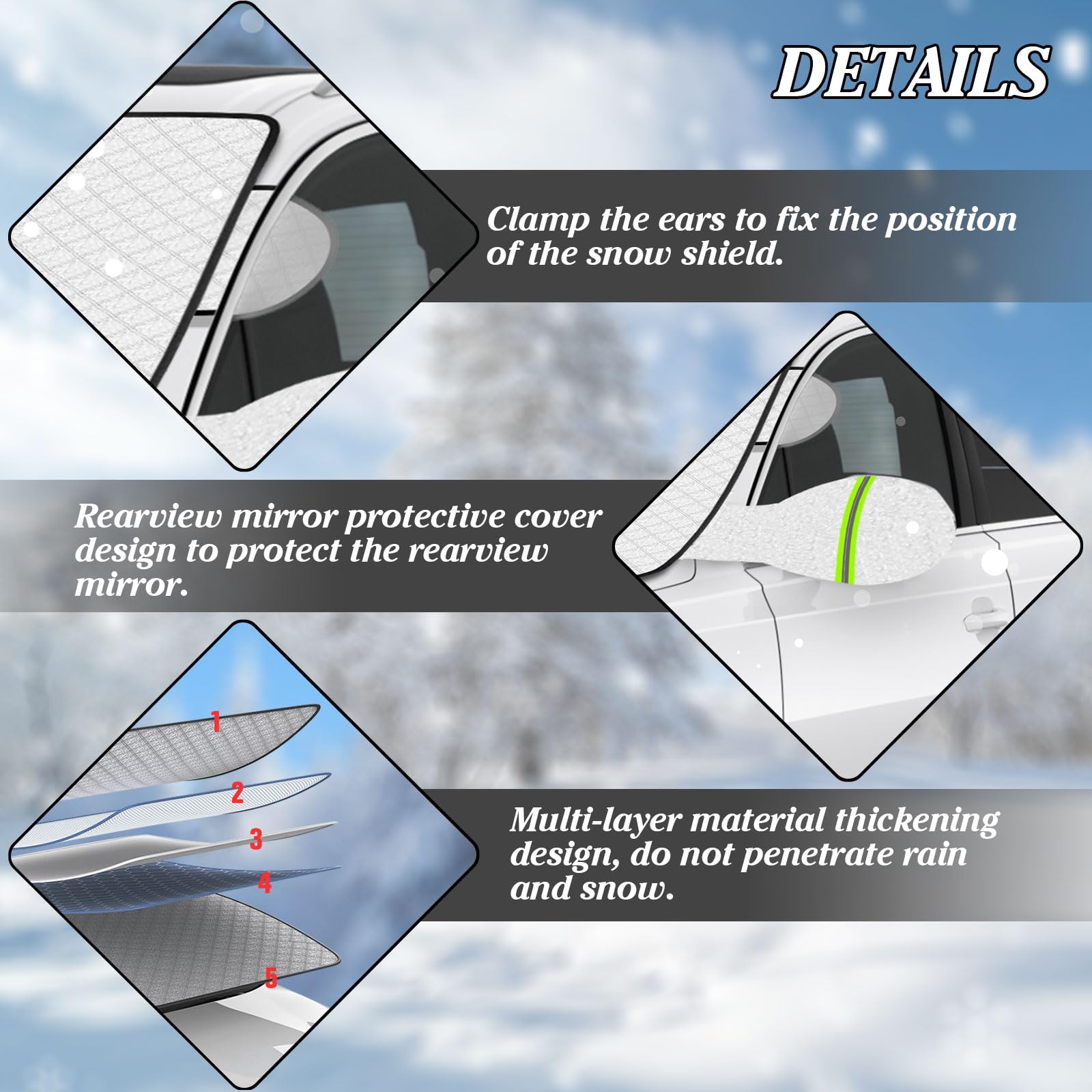 MR3XL Windshield Cover for Ice and Snow，45 * 63 inch Extra Large Windshield Snow Cover with 9 PCS Magnets,Fits Most Vehicles,Say Goodbye to Frosty Mornings and Hello to Easy Winter Prep 6