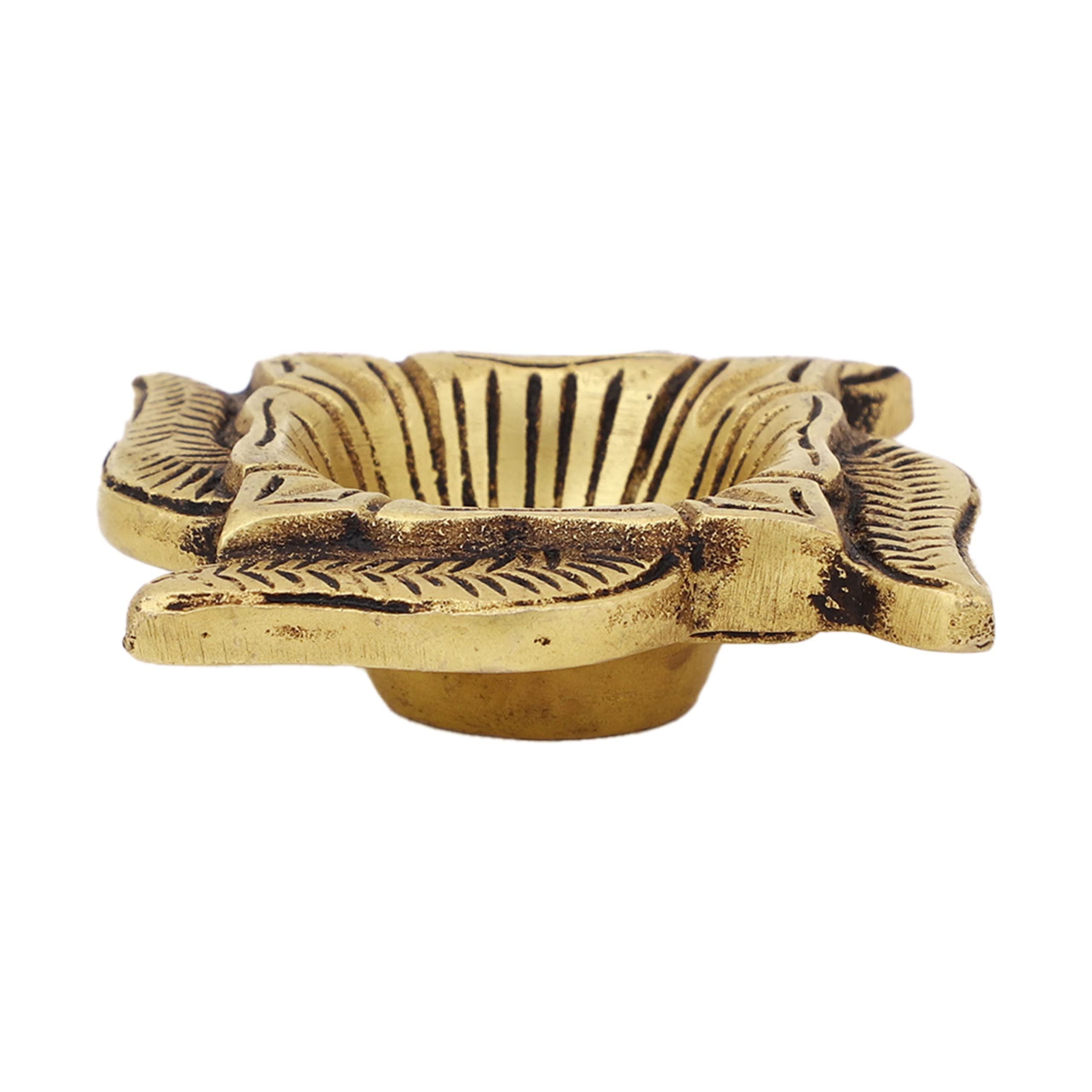 Jaszz Art Brass Diya (4 inches and 200g) Swastik Ethnic Design Handmade Curved Oil Wick Antique Kuber Deepak Lamp for Home Decor Temple Puja Office Counter Decoration Festival Gift (Pack of 2) 5