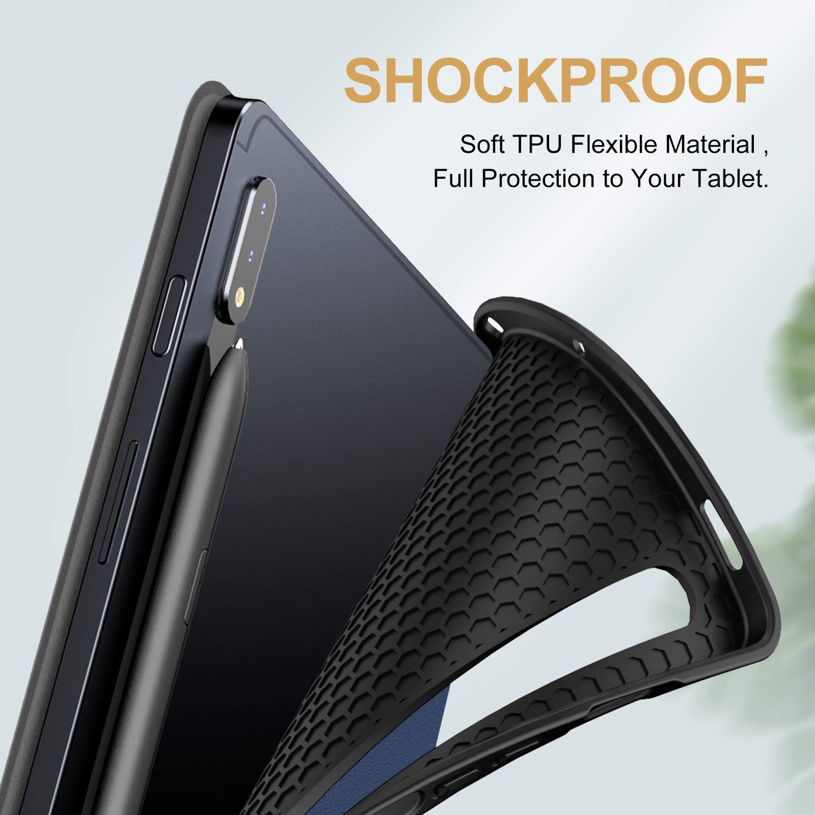 INFILAND Galaxy Tab S7 Case with S Pen Holder, Slim Tri-Fold Case Cover Compatible with Samsung Galaxy Tab S7 11-inch SM-T870/T875/T876 2020 Release Tablet [Auto Wake/Sleep], Navy 4