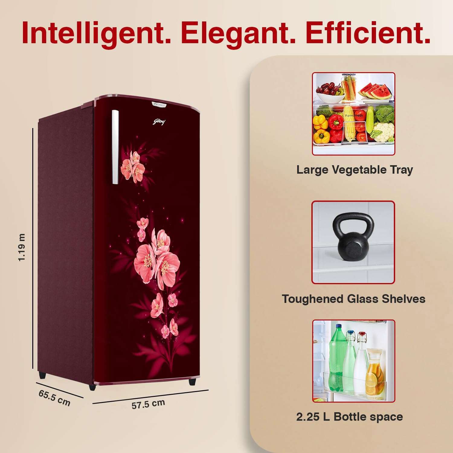 Godrej 180 L 5 Star Turbo Cooling Technology, 24 Days Farm Freshness Direct Cool Single Door Refrigerator (2024 Model, RD EDGENEO 207E THF MP WN, Maple Wine) 5