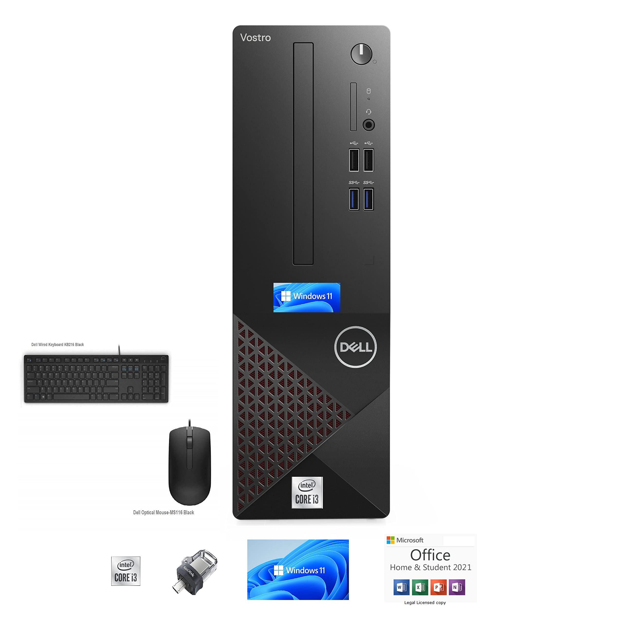 Dell Vostro 3681 Intel Core i3 10th Gen || 8 GB DDR4 || 512 GB SSD || Windows 11 Home + Office 2021 || Without Monitor & DVD || 3 Years Onsite Dell Warranty (Black) 2