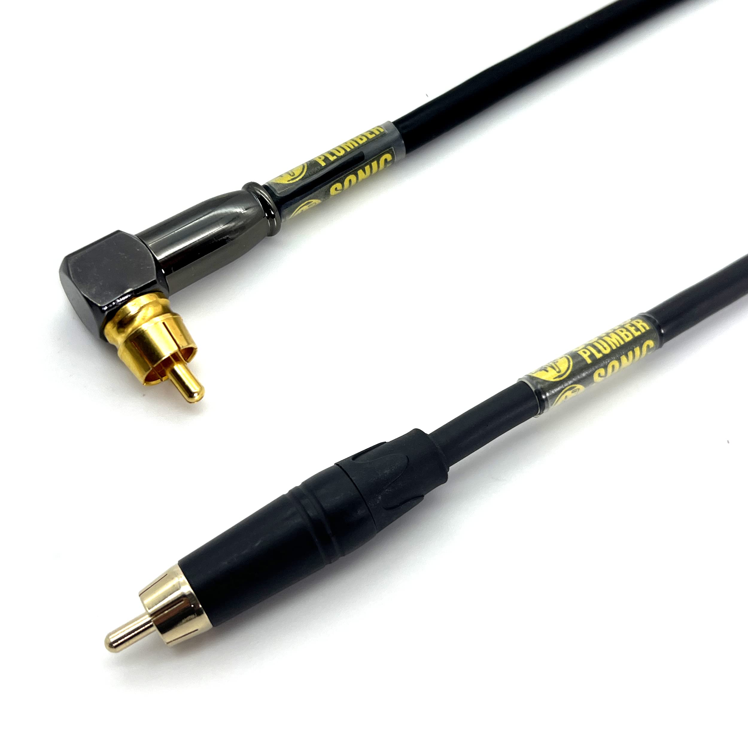 Sonic Plumber Black and Gold RCA Straight to Right Angle Interconnect Cable with Cable Tie (3m / 9.84ft)