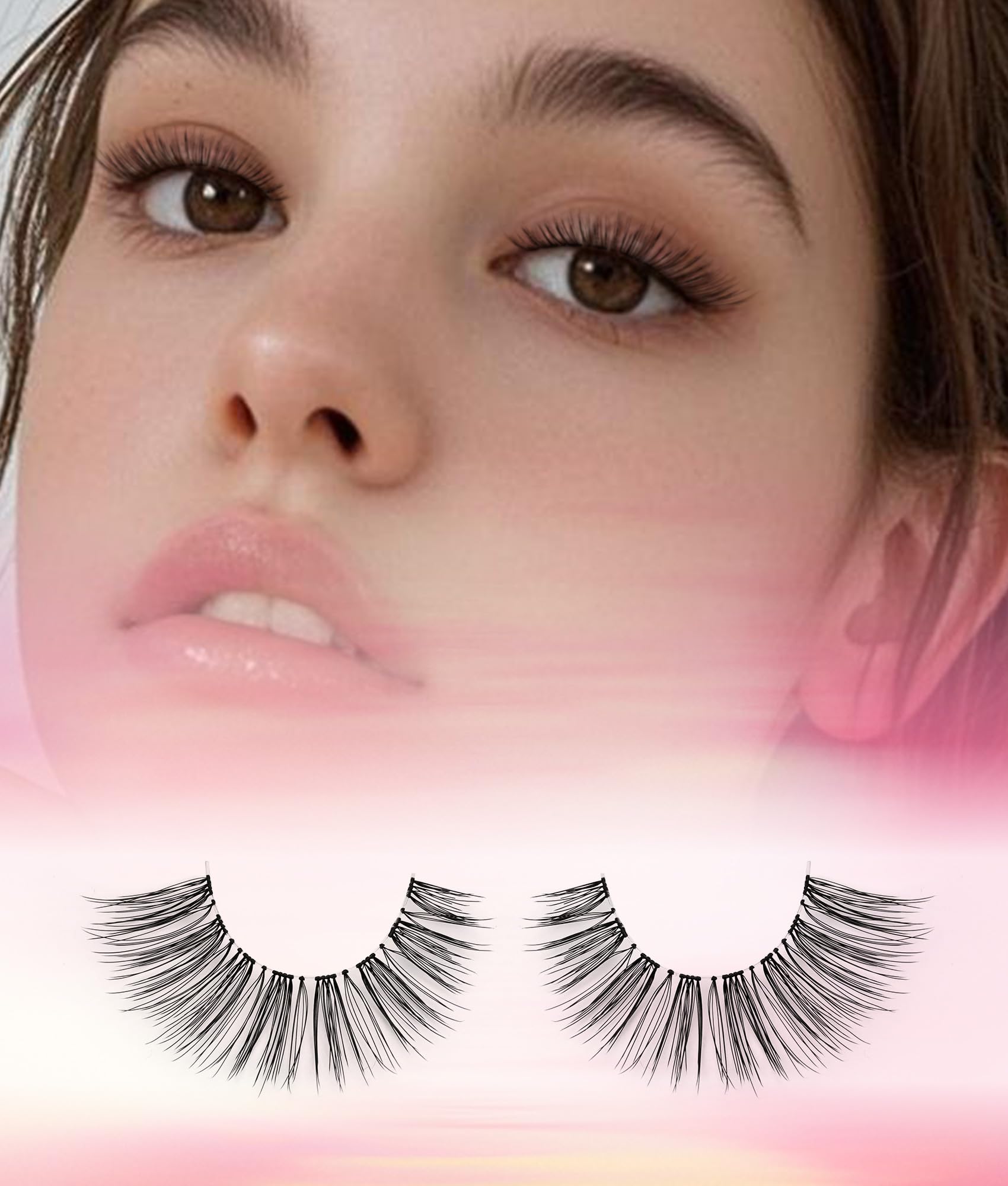 MERETON False Eyelashes Natural Look 10 Pairs False Lashes Strip Natural lashes Invisible Clear Thin Band Lightweight Fluffy Wispy Spiky 3D Volume Eye Lashes 7-12 mm 6