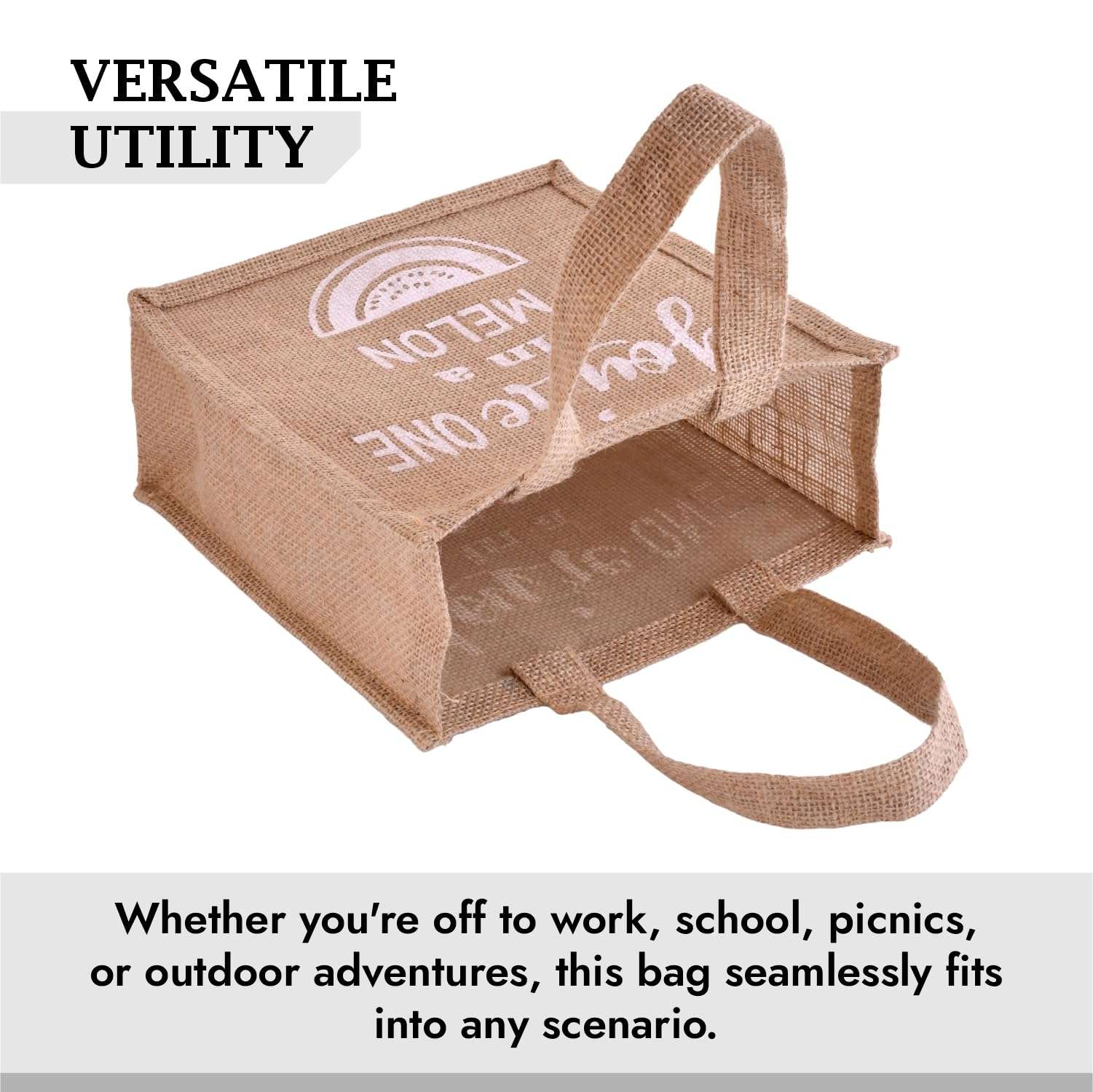 Kuber Industries Lunch Bag | Jute Carry Bag | Lunch Handbag | Lunch Bags for office | Reusable Lunch Bag with Handle | Tiffin Carry Lunch Hand Bag | Small | Pack of 2 | Multi 6