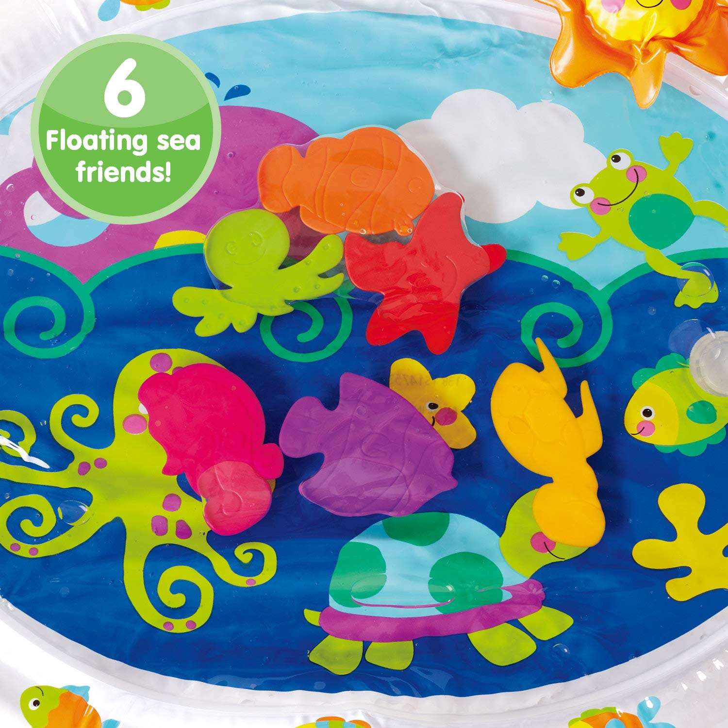 Kidoozie Pat 'n Laugh Water Mat for Infants and Toddlers Ages 3-18 Months; Encourage Tummy Time with 6 Fun Floating Sea Friends to Discover 3