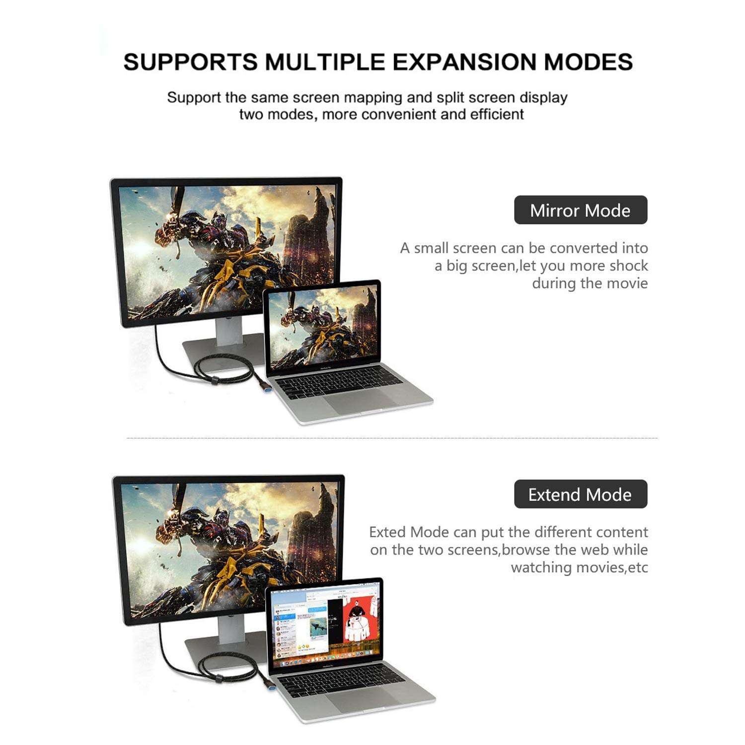 ELECABLE USB to VGA Adapter Cable 16FT/5M Compatible with Mac OS Windows XP/Vista/10/8/7, USB 3.0 to VGA Male 1080P Monitor Display Video Adapter/Converter Cord. (16FT) 3