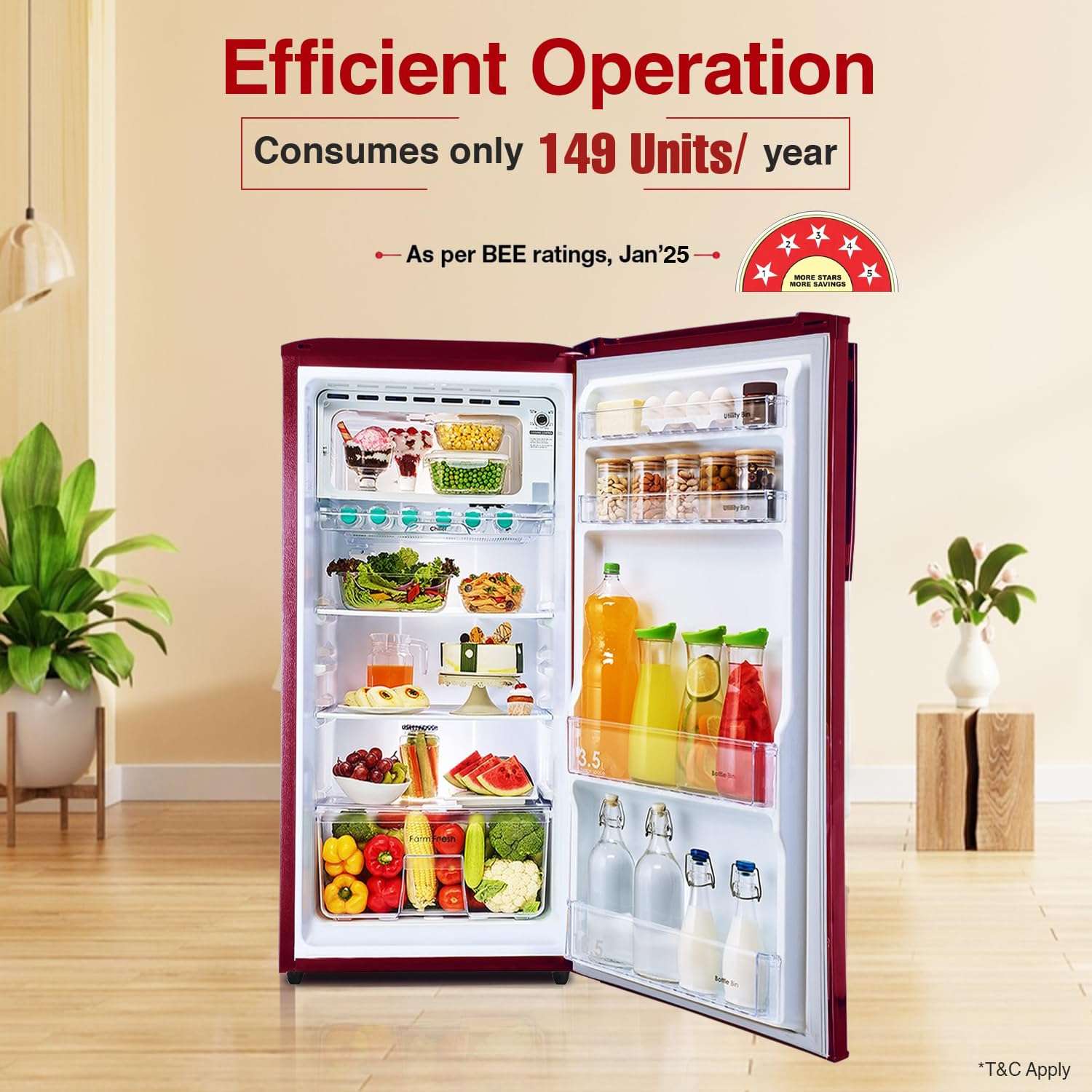 Godrej 180 L 5 Star Turbo Cooling Technology, 24 Days Farm Freshness Direct Cool Single Door Refrigerator (2024 Model, RD EDGENEO 207E THF MP WN, Maple Wine) 3