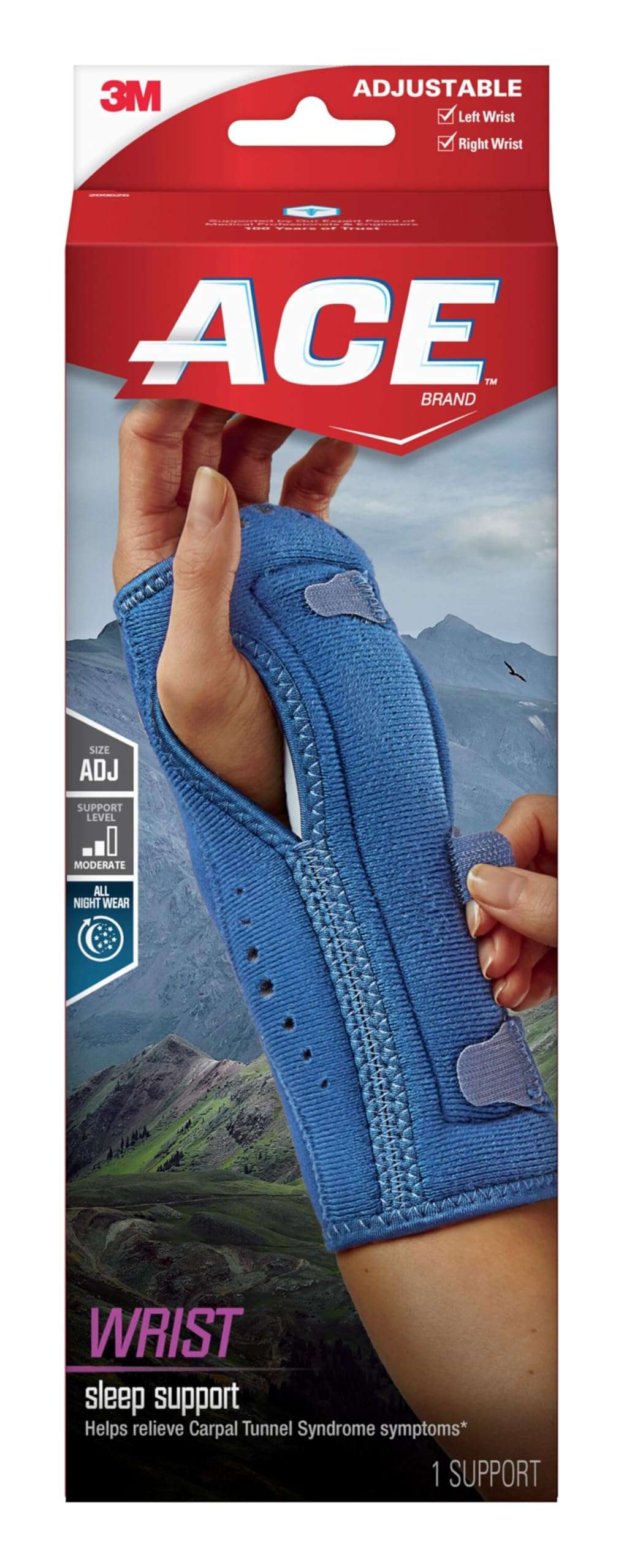 ACE Night Wrist Sleep Support, Adjustable, Blue, Helps Provide Relief from Symptoms of Carpal Tunnel Syndrome, and other Wrist Injuries 1