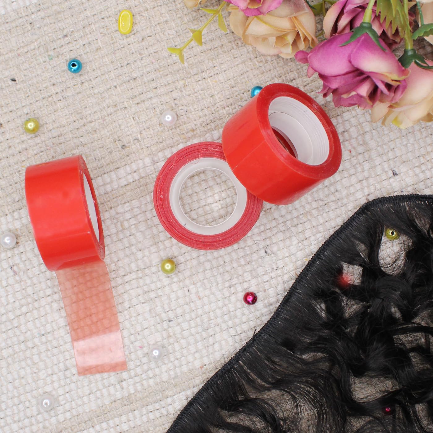 Fully Set Of 5 Wig Tapes For Hair Wig Toupee And Extension For Unisex, Pack Of 1 (Red Small 5) 6