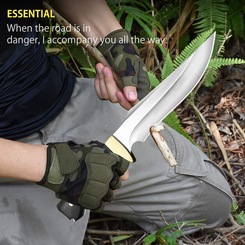 NedFoss Hunting Knife with Sheath, 10.7'' Full-Tang Survival Knife for Belt, Fixed Blade Bushcraft Knife with Wood Handle for Hunting, Camping and Survival, Cool Knives Gifts for Men (Impala) 5