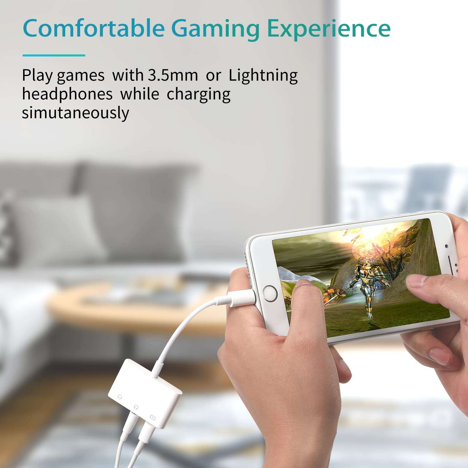 3.5mm Headphone Splitter for iPhone iPad 3 in 1 Earphone Jack Adapter with Fast Charging Lightning Audio Jack Connector Compatible for iPhone 14 13 12 11 X XR XS 8 7 iPad 4