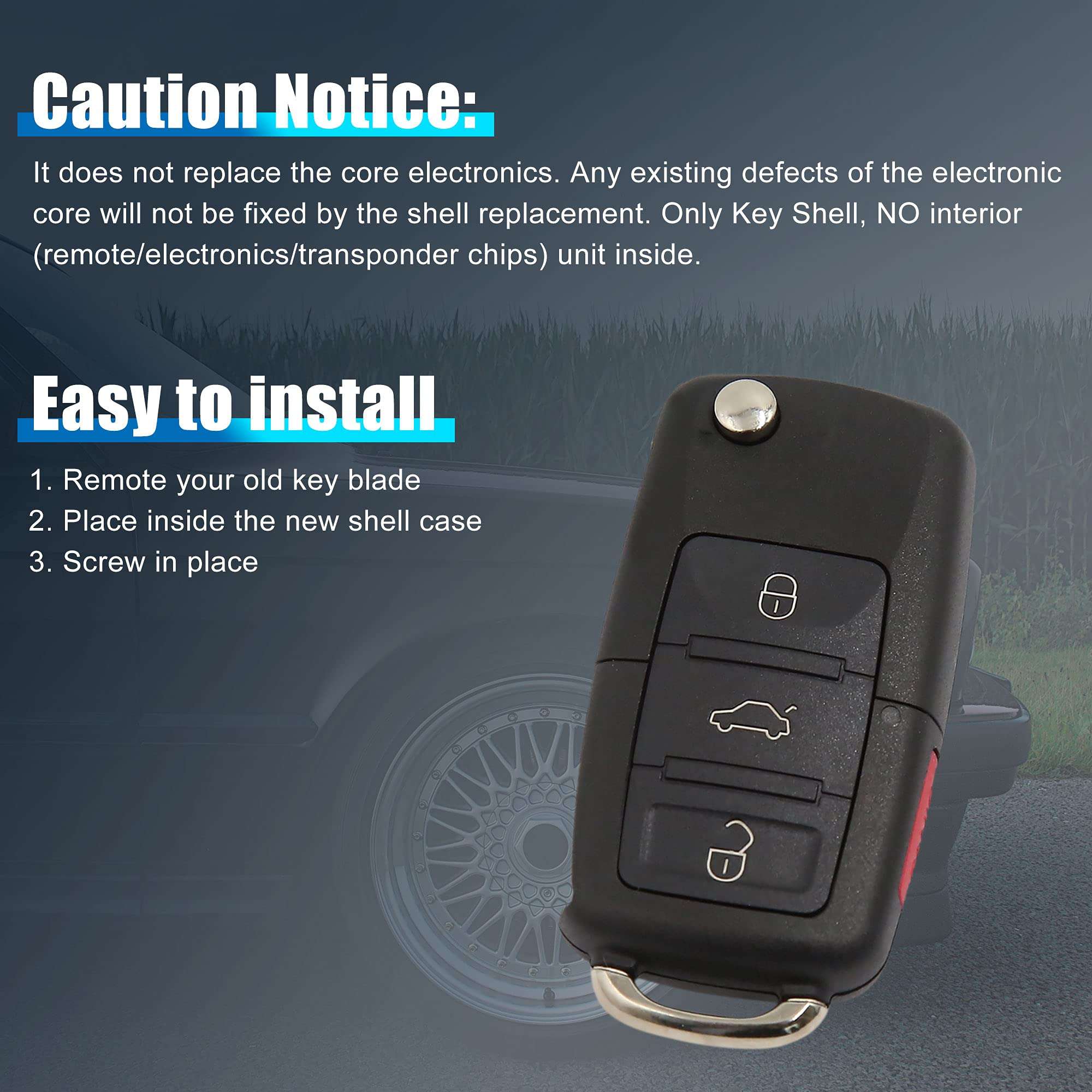 uxcell Car Replacement Key Fob Shell Case for VW Passat Jetta Golf Rabbit GTI MK4 MK5 3 Key Button Black 6