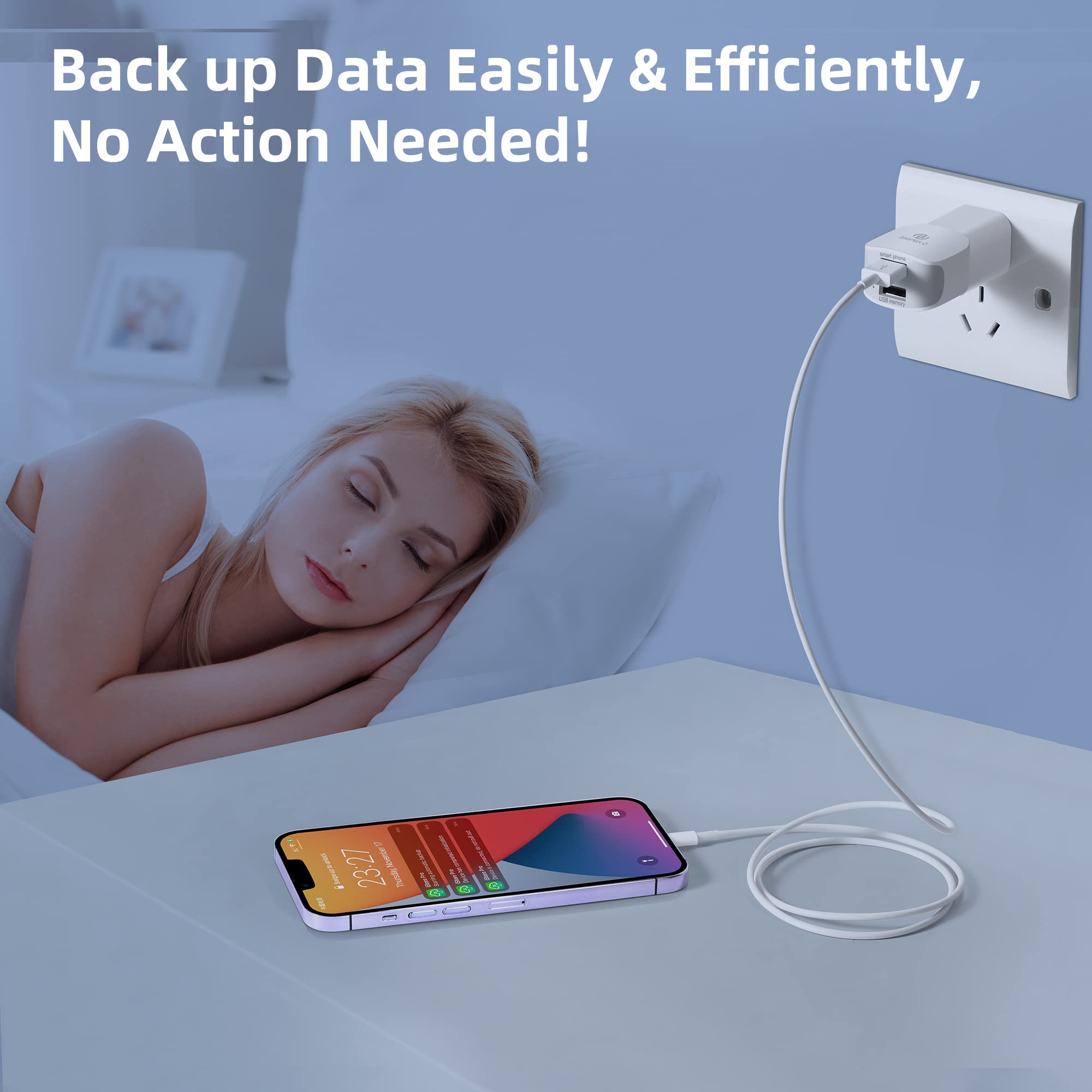 PL ZMPWLQ Auto Backup Adapter 256GB|Photo Stick| Photo & Video Backup Storage| Data Cube for Phone Pictures| Backup Flash Drive| external storage device| transfer photo device| for iPhone/iPad/Android 4