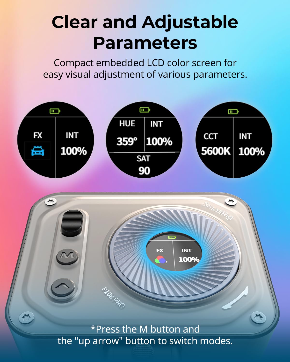 SMALLRIG Vibe P108 Pro RGB Video Light and HawkLock H18 Quick Release Support with Cold Shoe 4