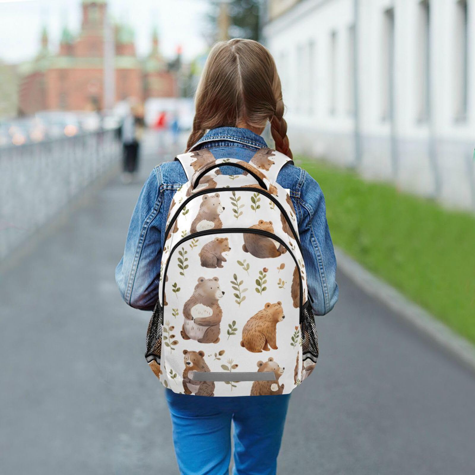 Backpack for Students Boys Girls Bear Leaves School Bag Travel Daypack Rucksack 4