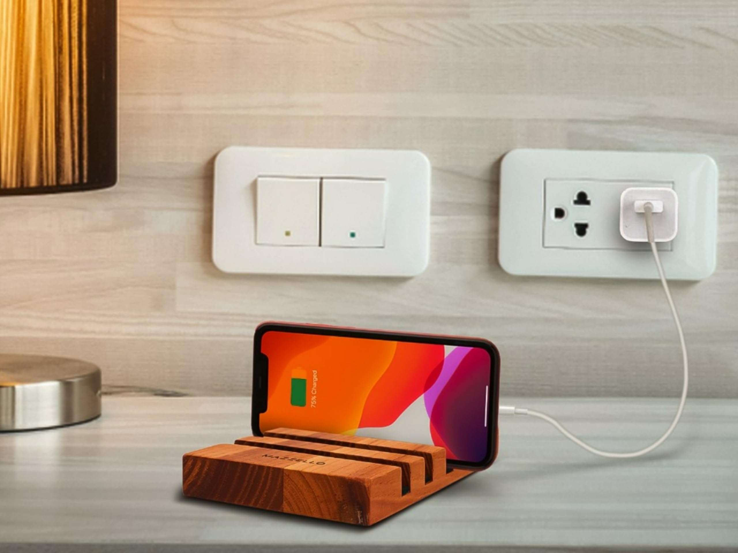 Mazzello Wood Phone Stand: Phone Caddy, Wooden Phone Holder, Cell Phone Holder, Wooden Docking Station Organizer, Device Charging Station Organizer. Wooden Phone Charging Station Organizer 4