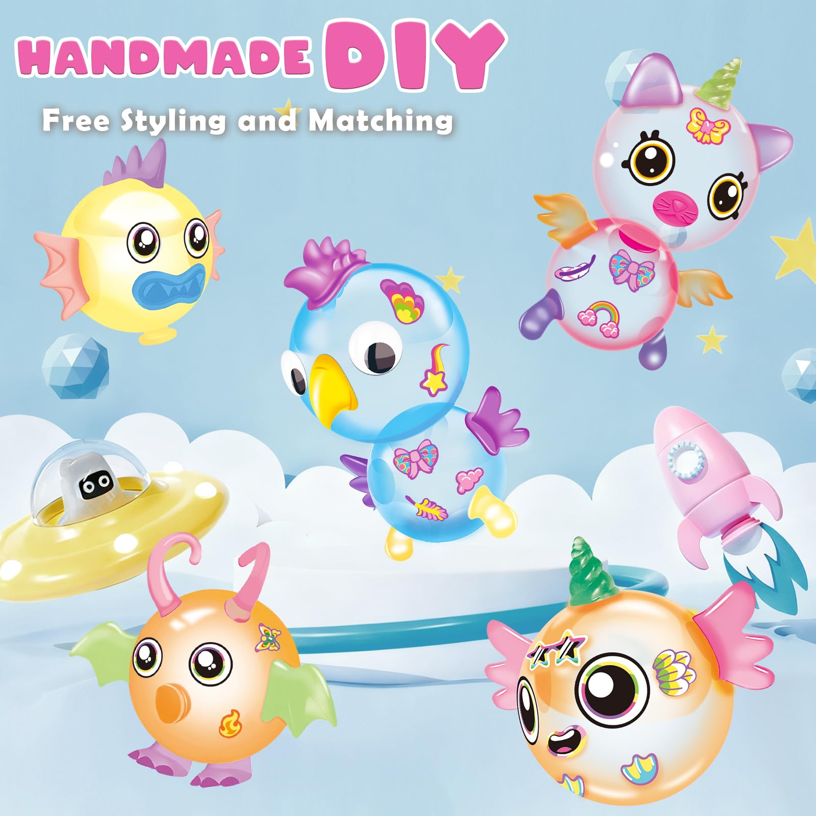 nicknack 170pcs DIY Balloons Accessories Kit for Kids,DIY Sticky Balloon Maker Toy Craft Kits for Kids,36pcs Magic Bouncy Balloon Refill Kit with Stickers Accessories,Toy Gift for Boys Girls Ages 3-12 5