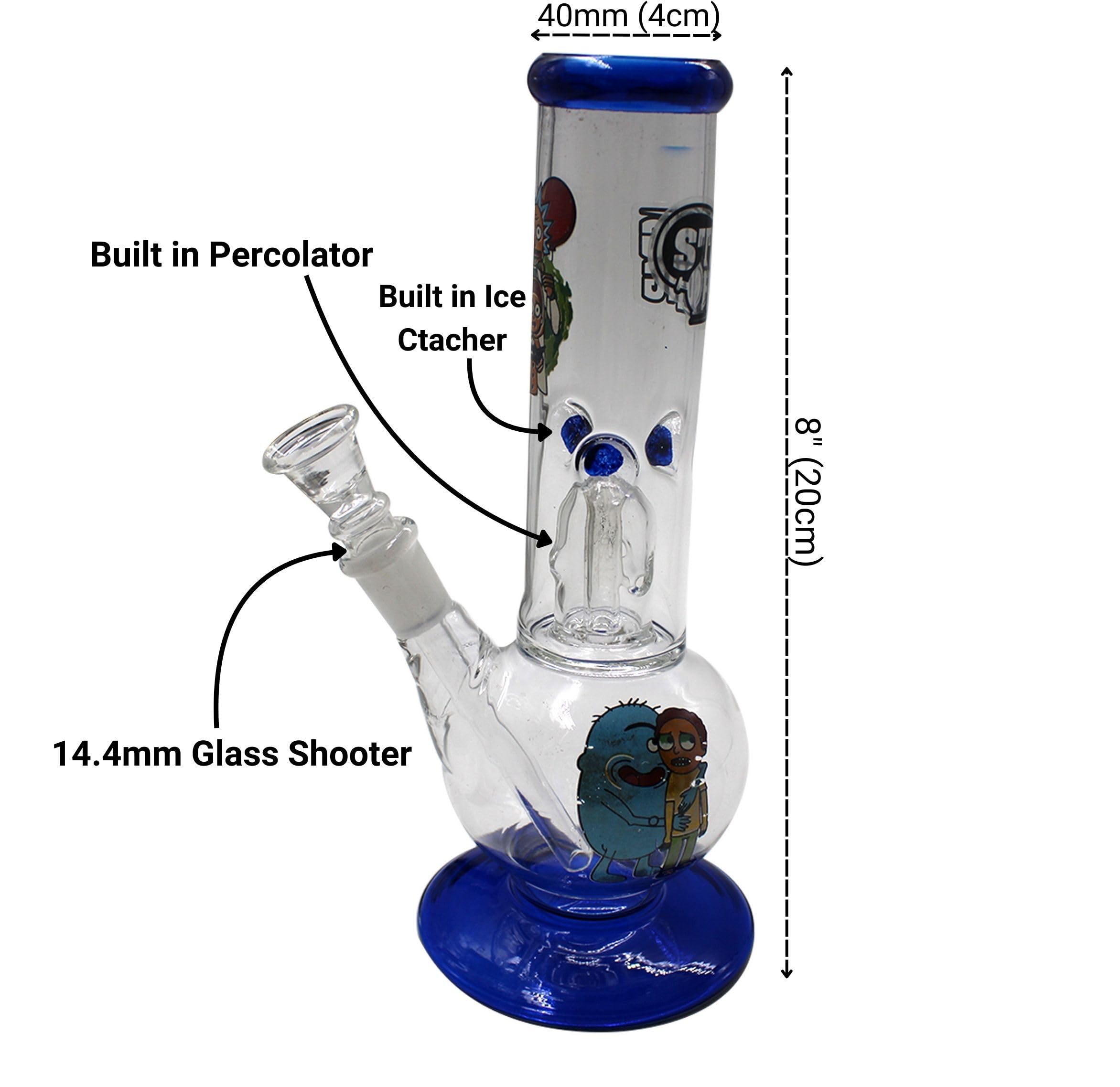 STRONG BONG Glass Percolator Bong | Rick & Morty | Size 8" (20cm) | Built-in Ice Catcher| Smoking Waterpipe | Blue 3