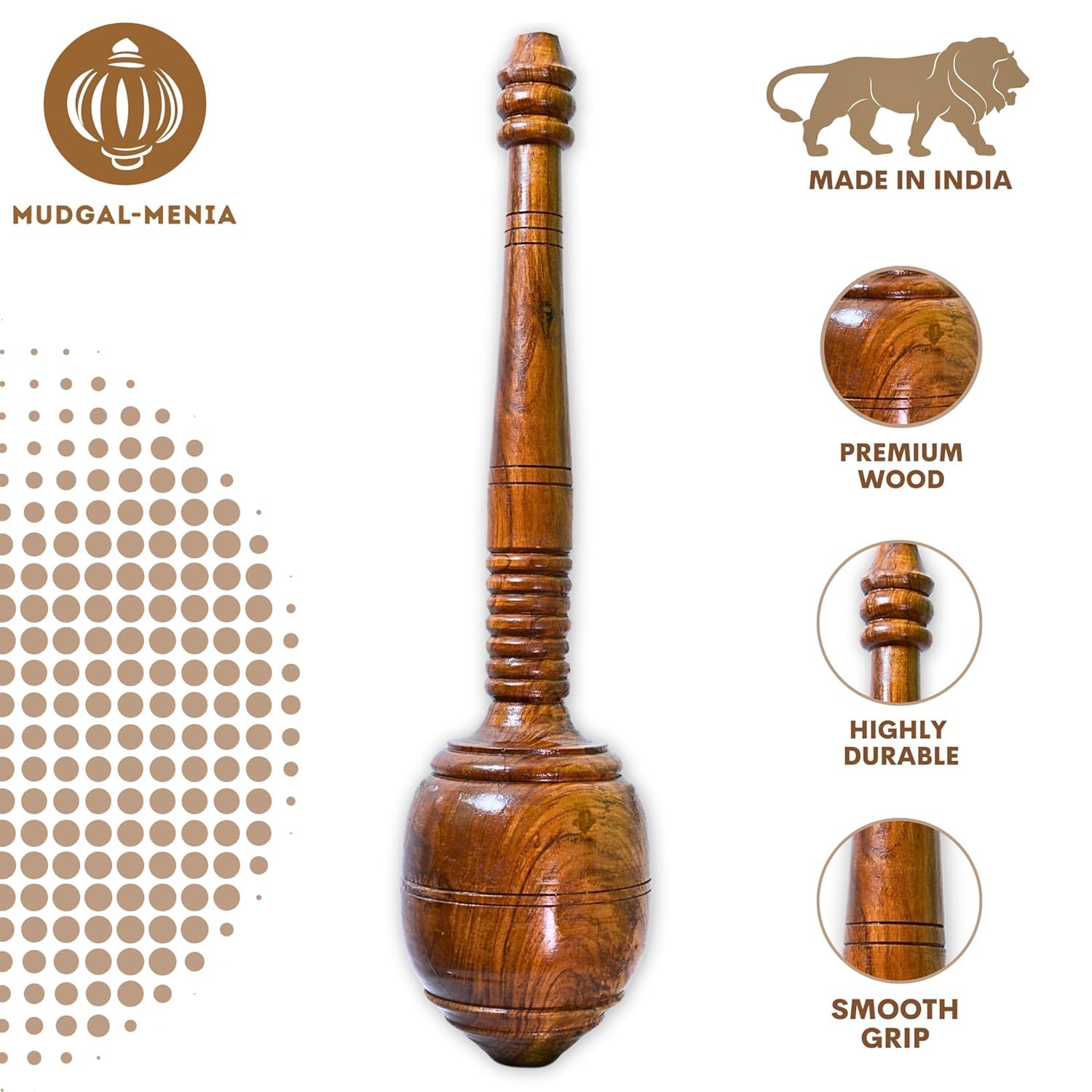 Mugdal Menia Hanuman Gada for Men and Women | Handcrafted Natural Jungle Wood Clubbell | Karla Kattai, Fully Polished with Certification of Authentication | No 1 Quality-(4 KG) 5