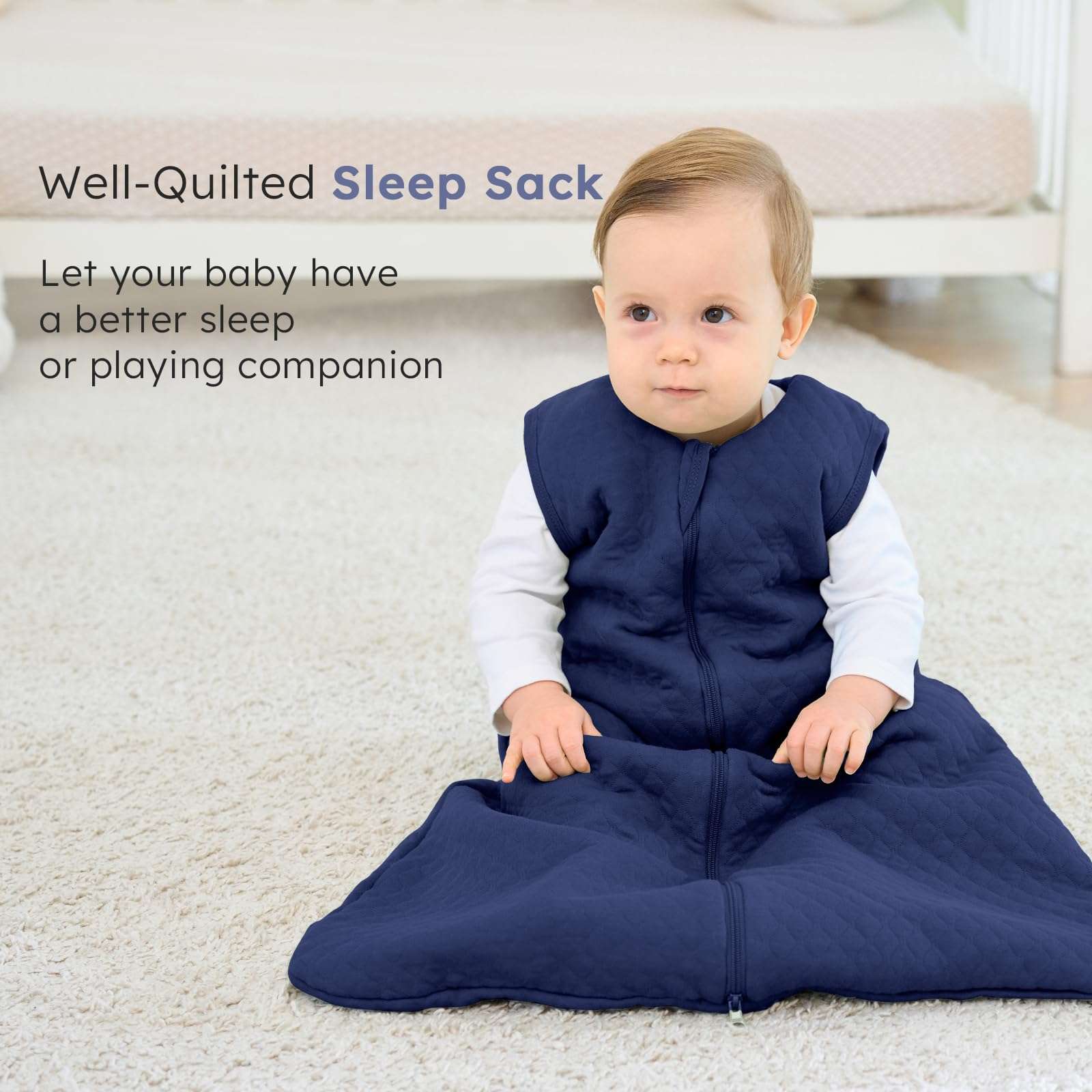 Baby Sleep Sack 0-6 Months 2.5 TOG, Winter Cotton Sleep Sacks Newborn and Infant, Warm Quilted Baby Wearable Blanket, Newborn Sleeping Bag with 2-Way Zipper Blue 1 Pack 6