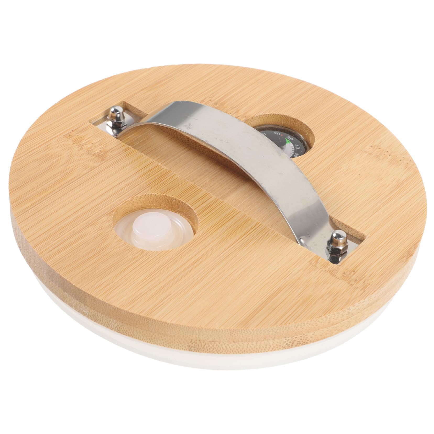 BEBEMOKO Automatic Exhaust Valve Bamboo Lid for Beverage Dispensers Glass Jar Covers