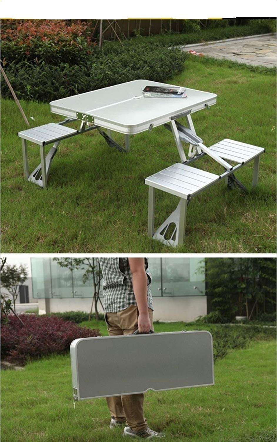 COYRASTH Picnic-Table-Heavy-Duty-Aluminium-Portable-Folding-Camp-Suitcase-Picnic-Table-and-4-Chairs-Set-with-Umbrella 4