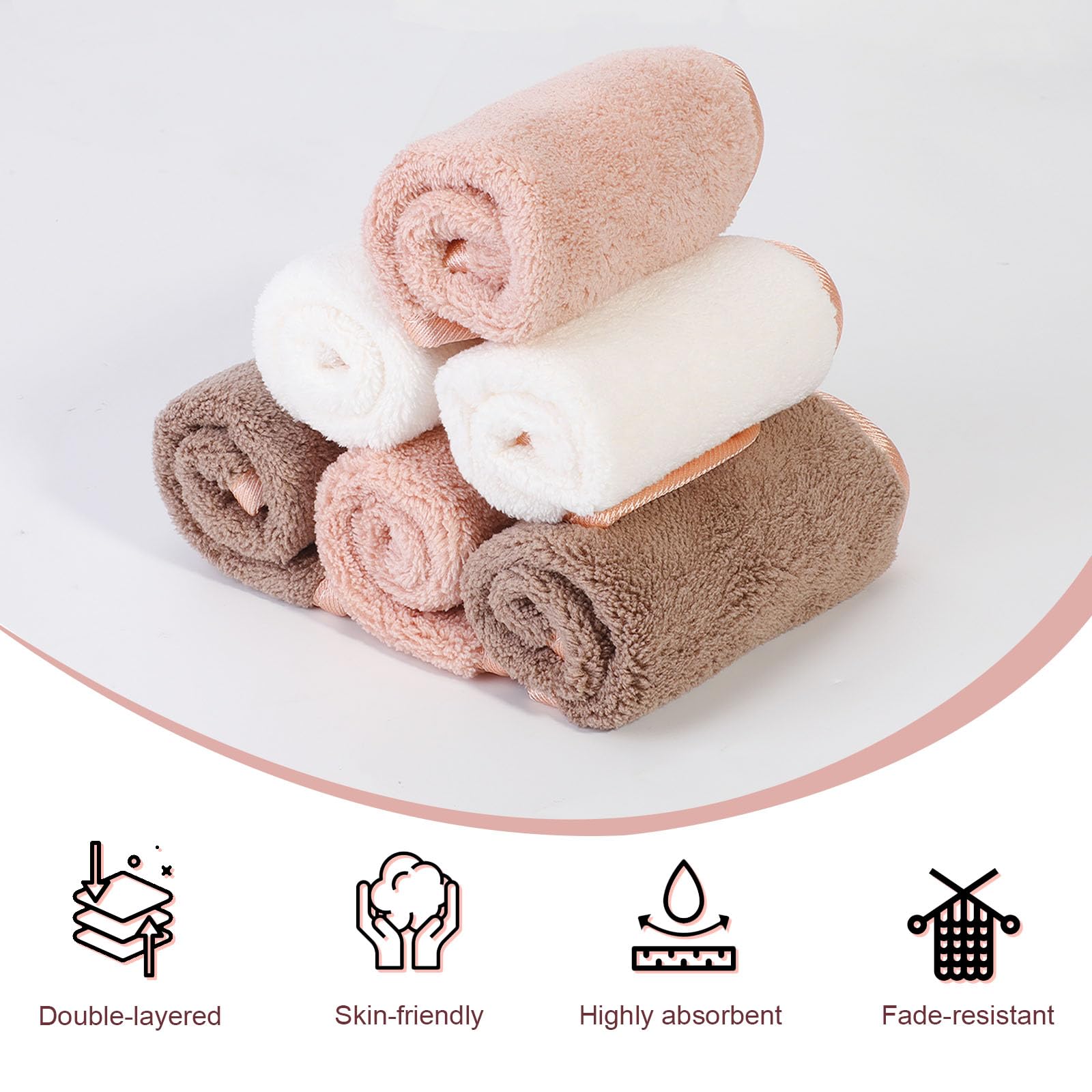 PHOGARY Microfiber Makeup Cloths Washable, 6 Pack Reusable Makeup Eraser Cloth for Face, Erase Your Face Washcloths, Reusable Make Up Remover Cloths for Face Towel - Gentle on Skin (8 x 8in, Brown) 3