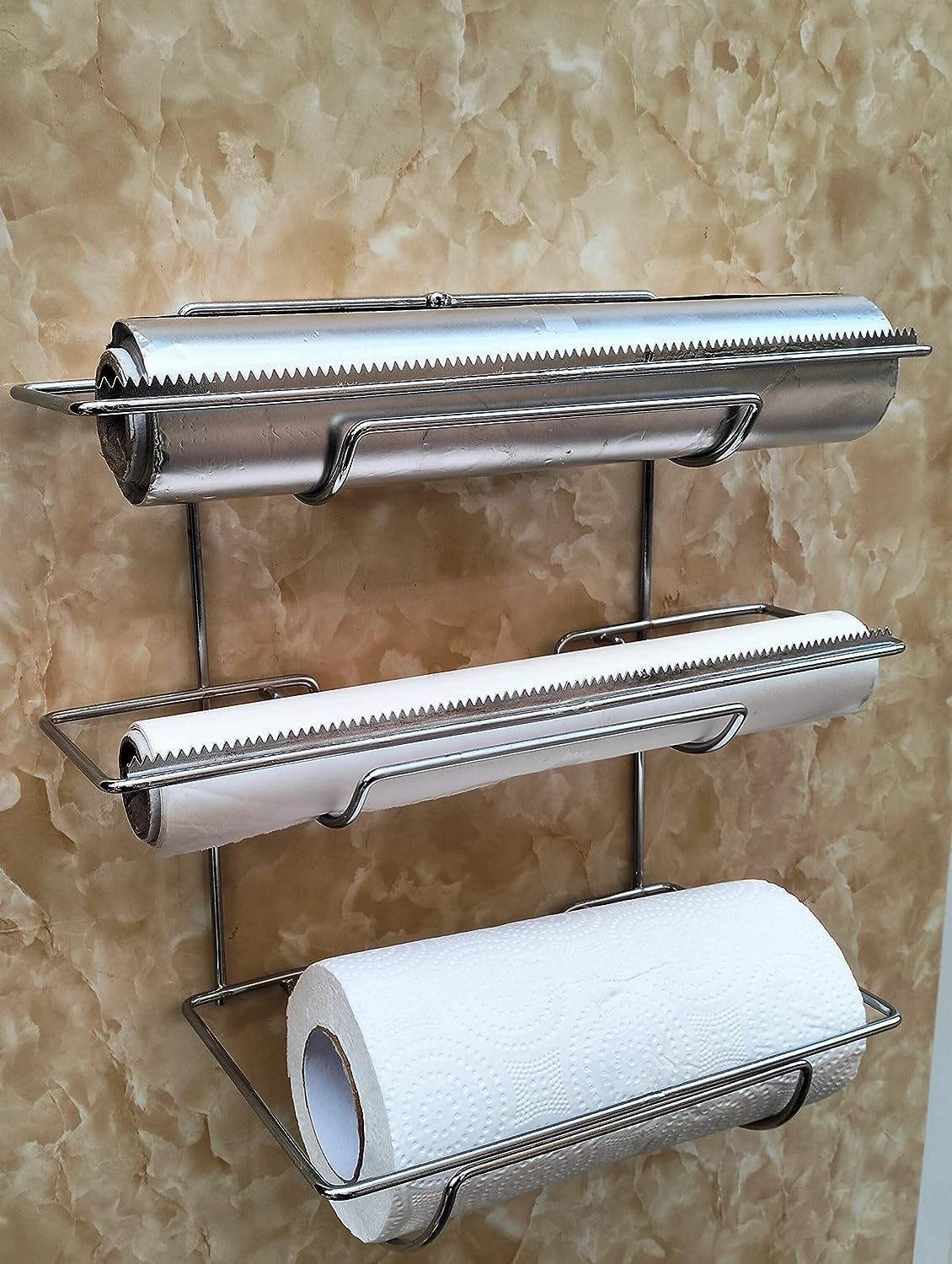 appeasy Triple Paper Roll Dispenser Holder Stand for Cling Film Wrap Aluminium Foil and Paper Roll 5
