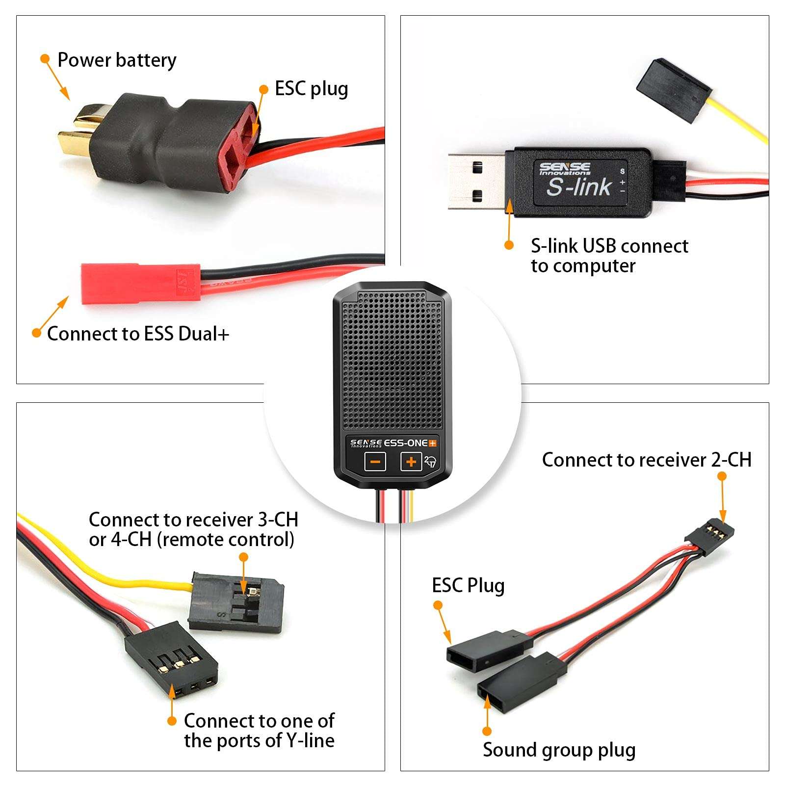ESS ONE Plus Engine Sound Simulator Kit System for RC Cars Single Speaker Simulated Throttle Linkage Sound Group Sound Effect Horn 6
