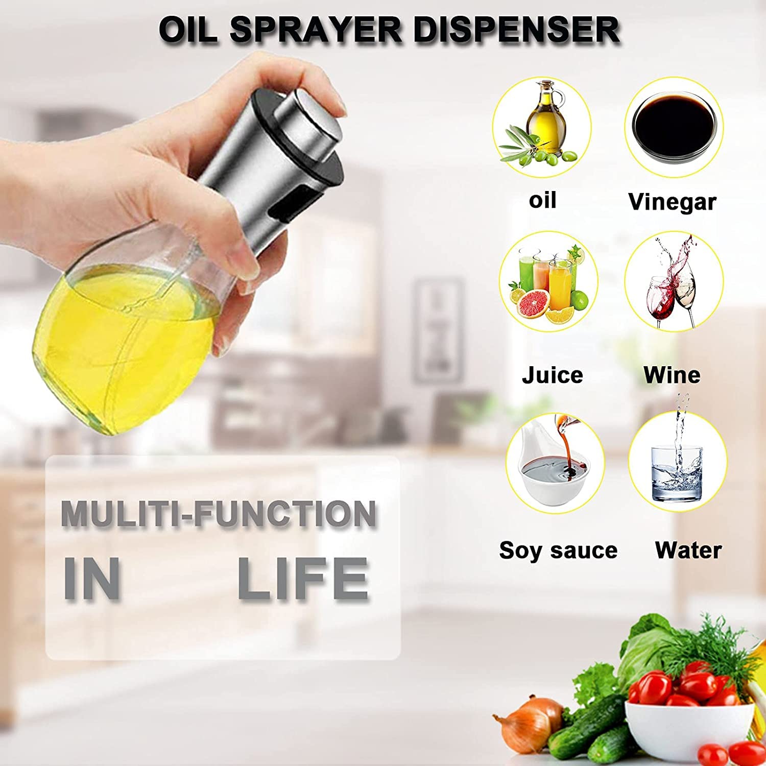MANVI Oil Sprayer for Cooking, 200ml Olive Oil Sprayer Mister, Portable Oil Spray Bottle with Brush Funnel for Baking, BBQ, Salad, Air Fryer, Roasting 6