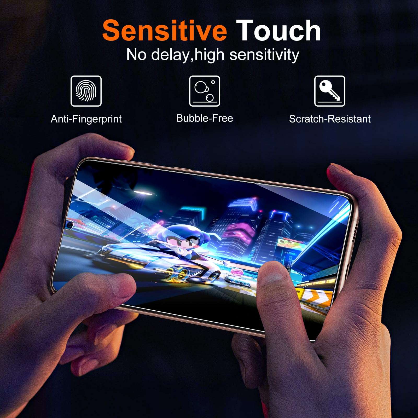 UniqueMe for Samsung Galaxy S21 Plus Screen Protector, 9H Hardness Fingerprint Unlock Samsung S21+ Tempered Glass + Camera Lens Protector with Easy installation Frame - 6.7 inch [ 2+2 Pack ] 5