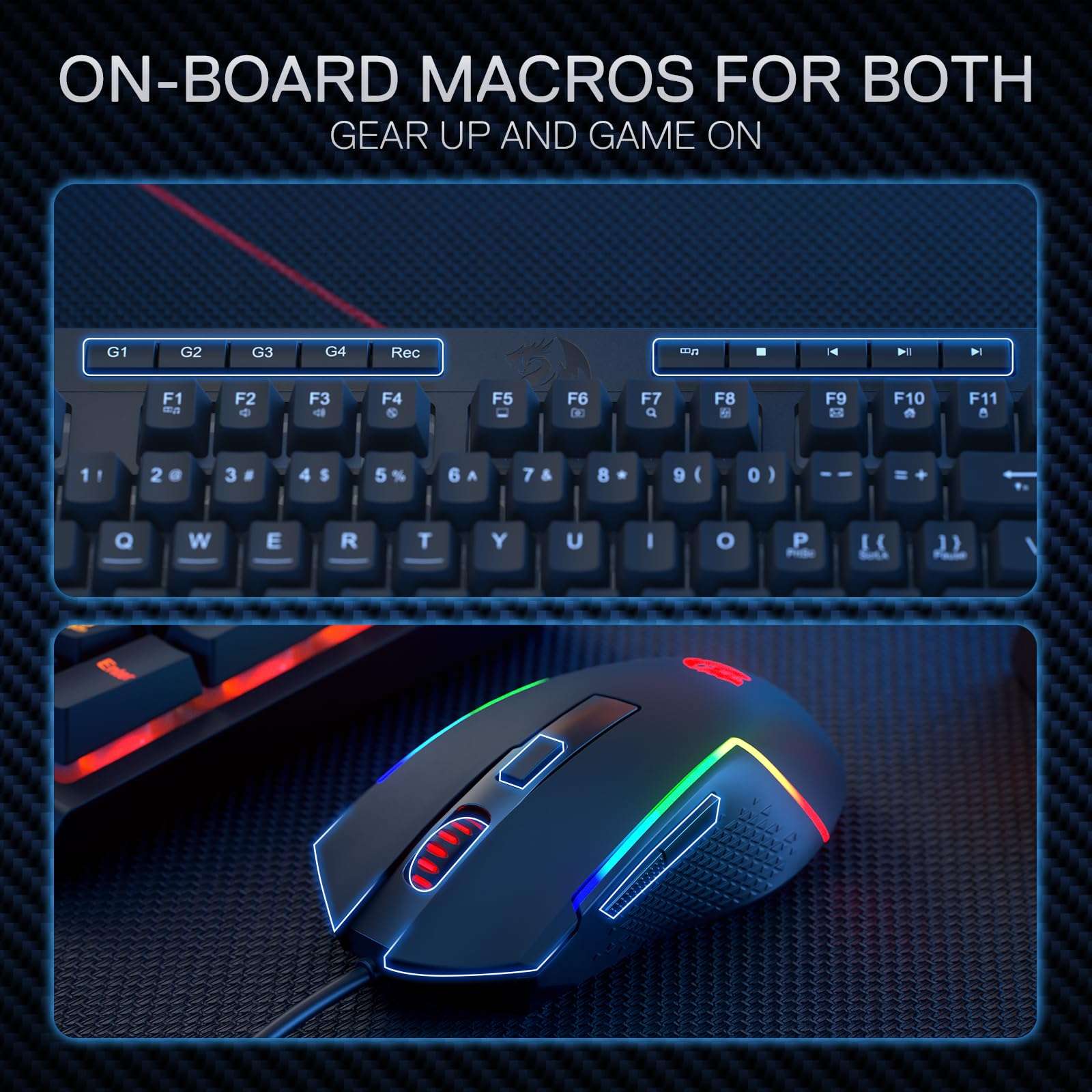Redragon S141 Gaming Keyboard & Mouse Combo, 98 Keys K515 Wired RGB Membrane Keyboard and 10000 DPI Wired M616 Gaming Mouse Bundle 5